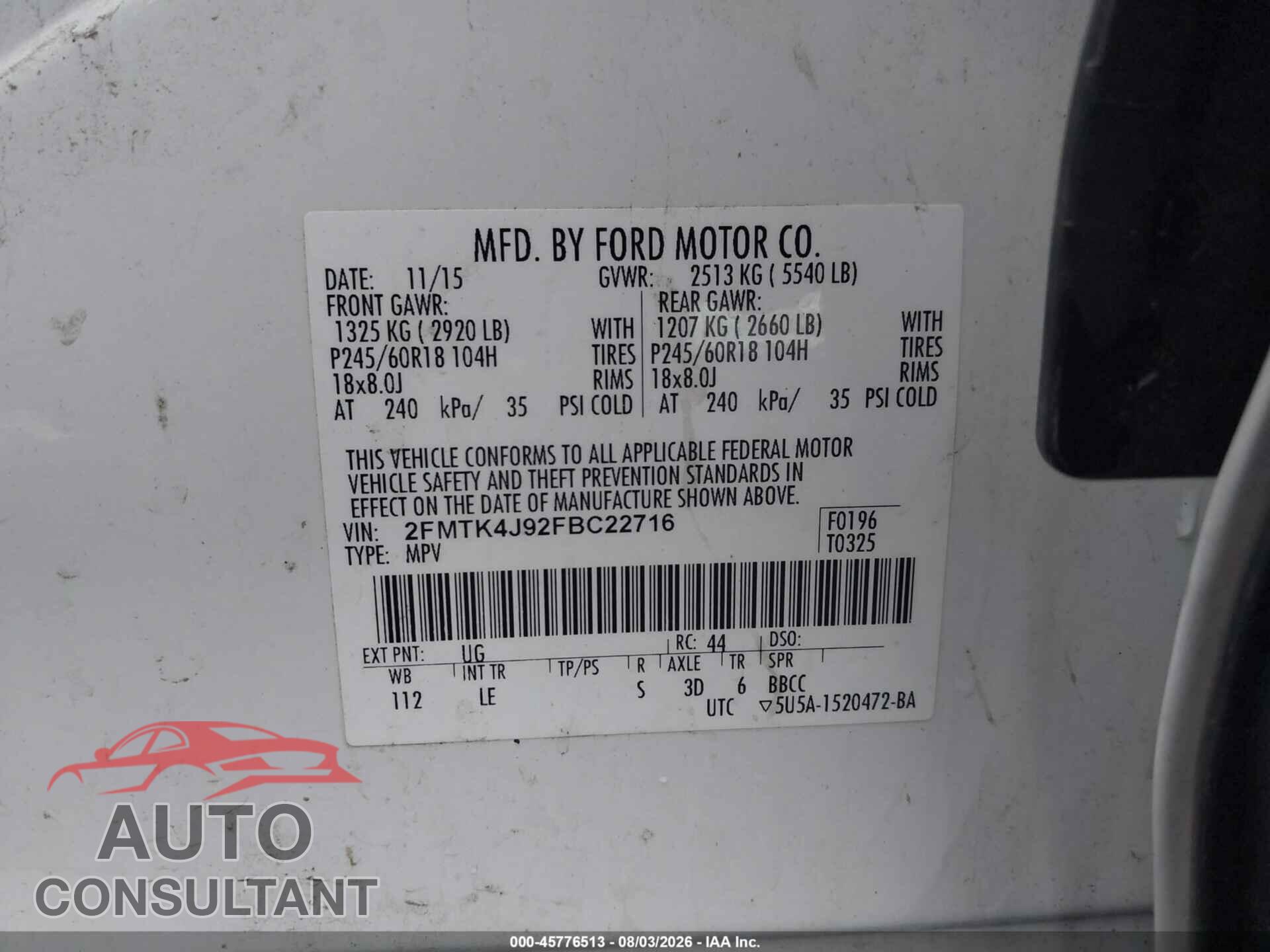 FORD EDGE 2015 - 2FMTK4J92FBC22716