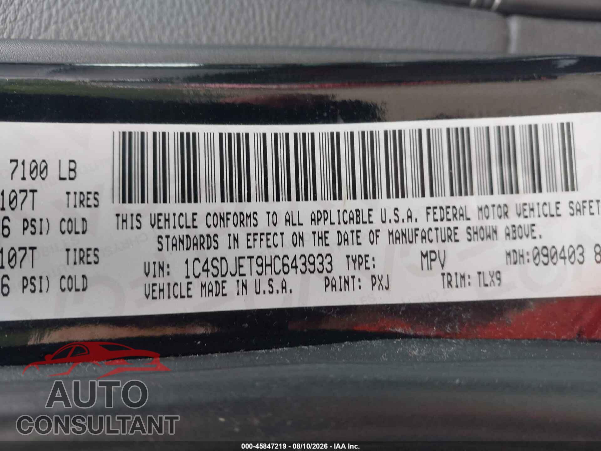DODGE DURANGO 2017 - 1C4SDJET9HC643933