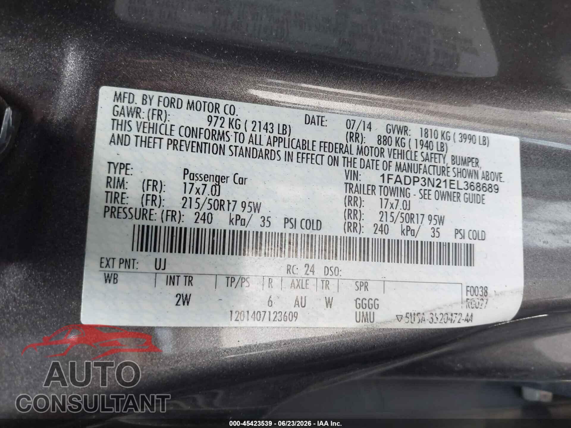 FORD FOCUS 2014 - 1FADP3N21EL368689
