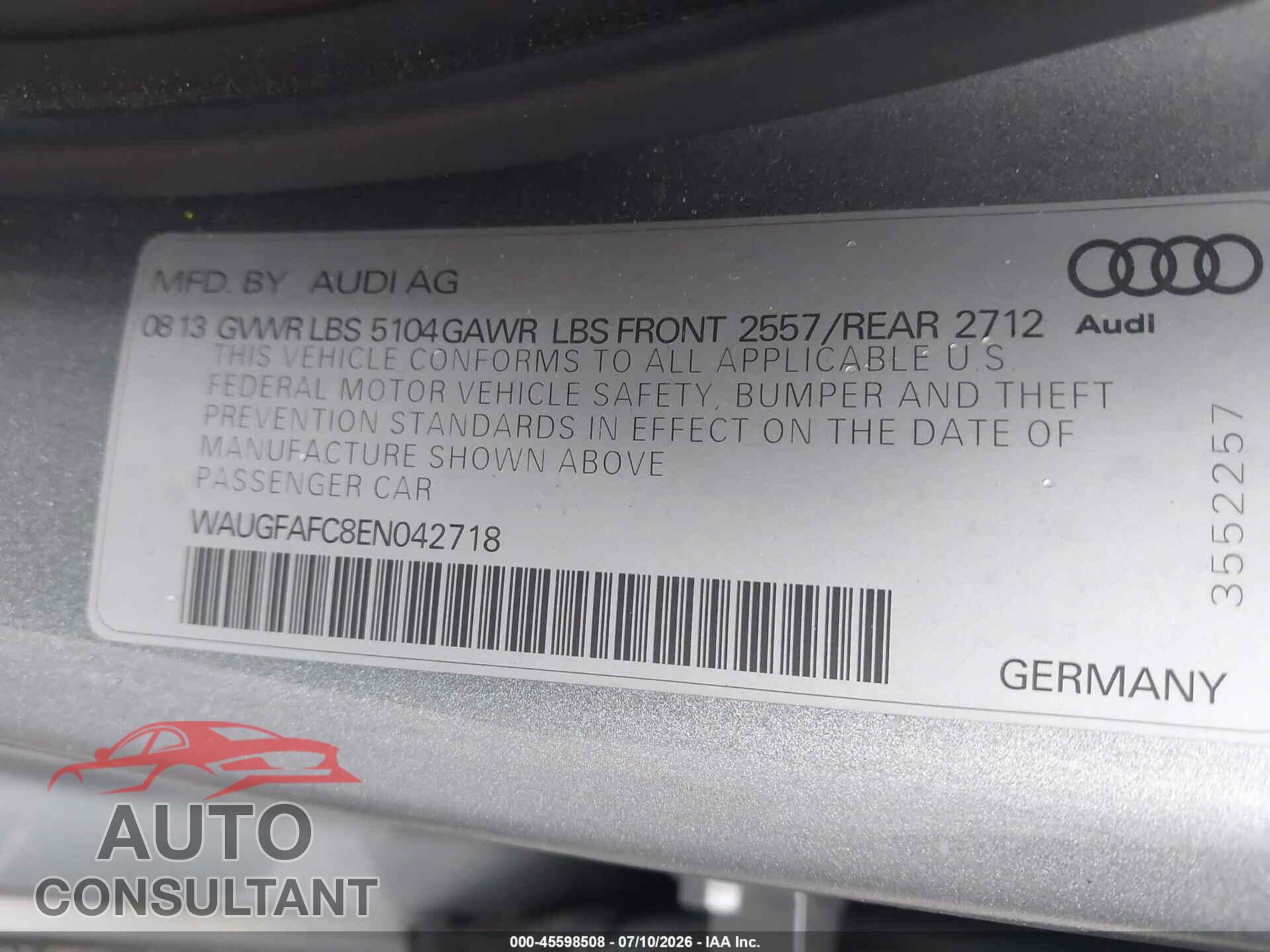 AUDI A6 2014 - WAUGFAFC8EN042718