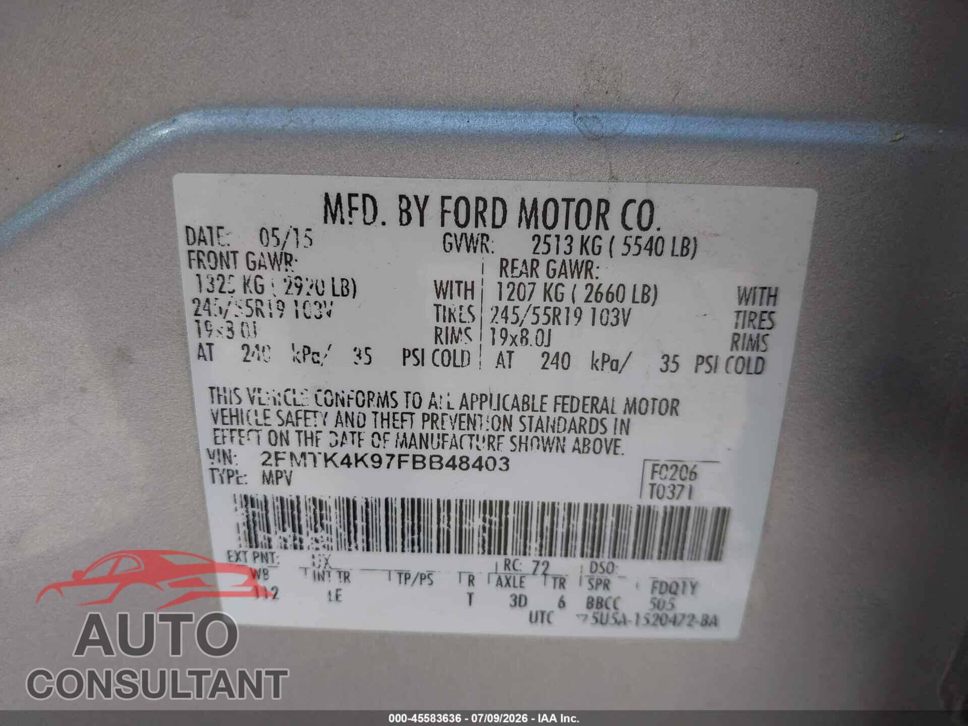 FORD EDGE 2015 - 2FMTK4K97FBB48403