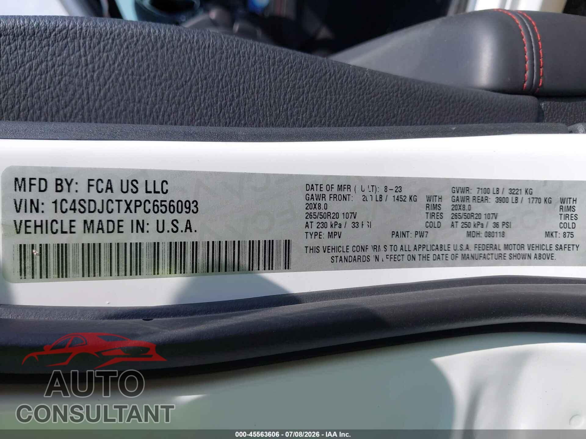 DODGE DURANGO 2023 - 1C4SDJCTXPC656093