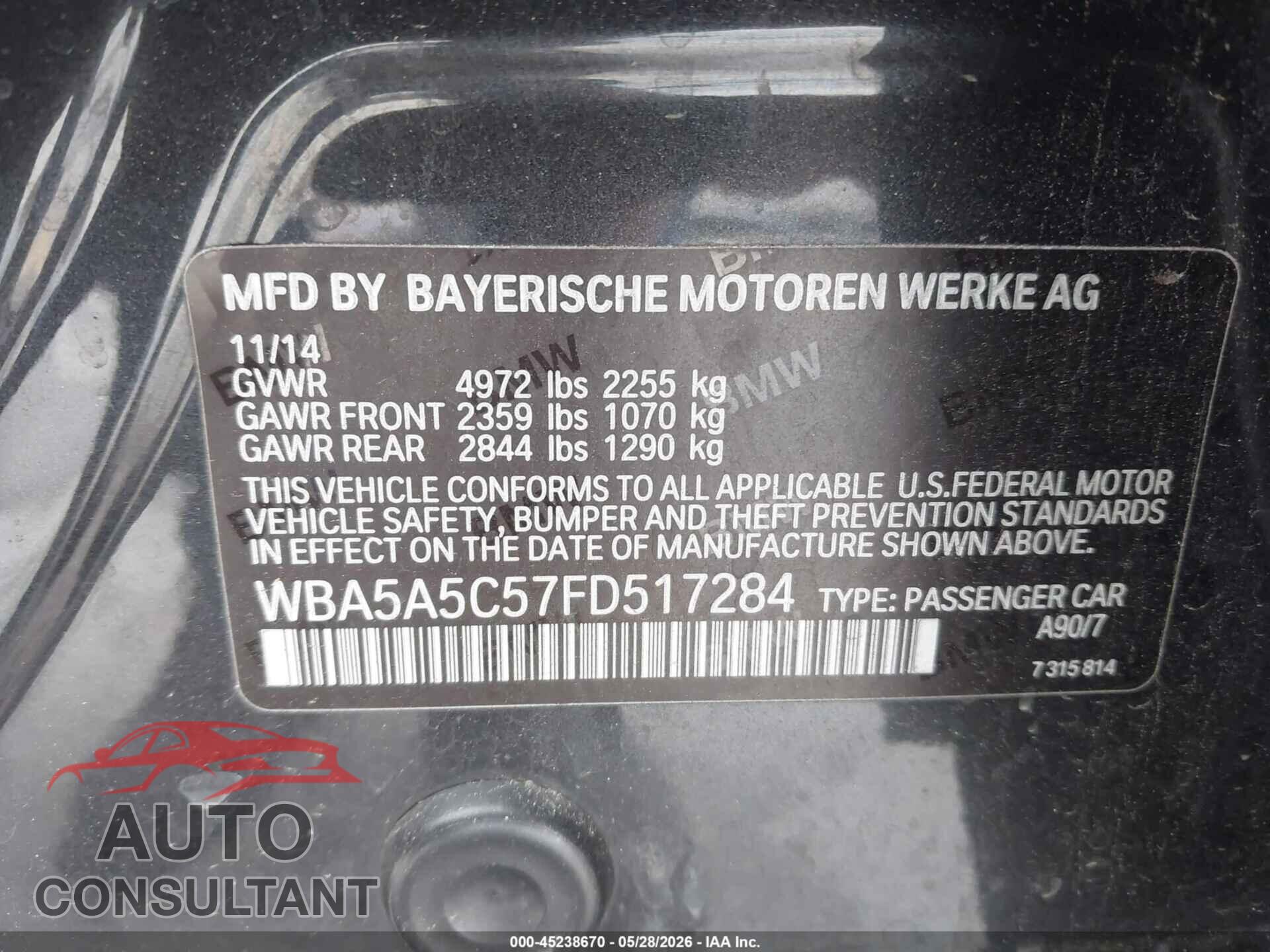 BMW 528I 2015 - WBA5A5C57FD517284