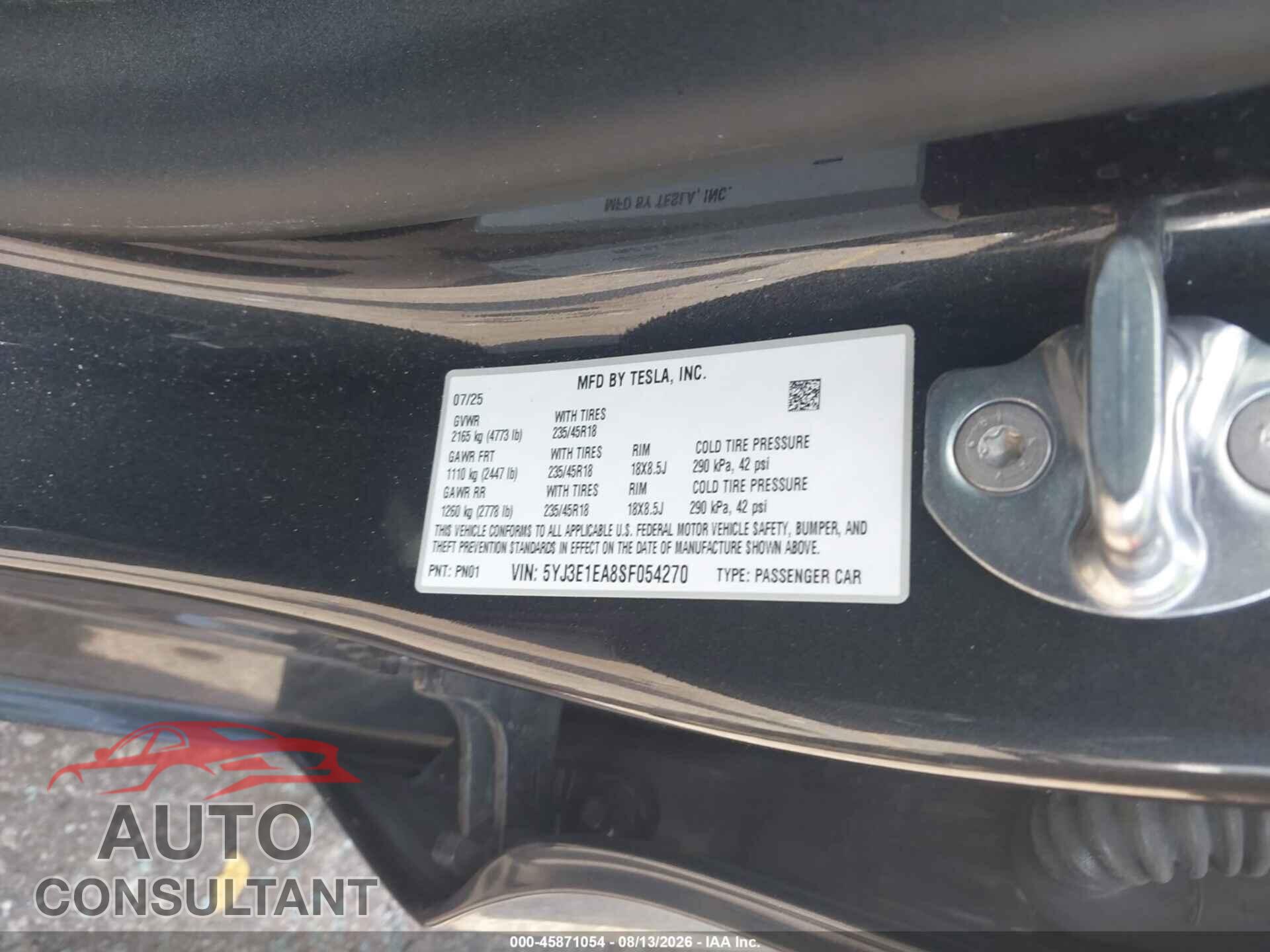 TESLA MODEL 3 2025 - 5YJ3E1EA8SF054270