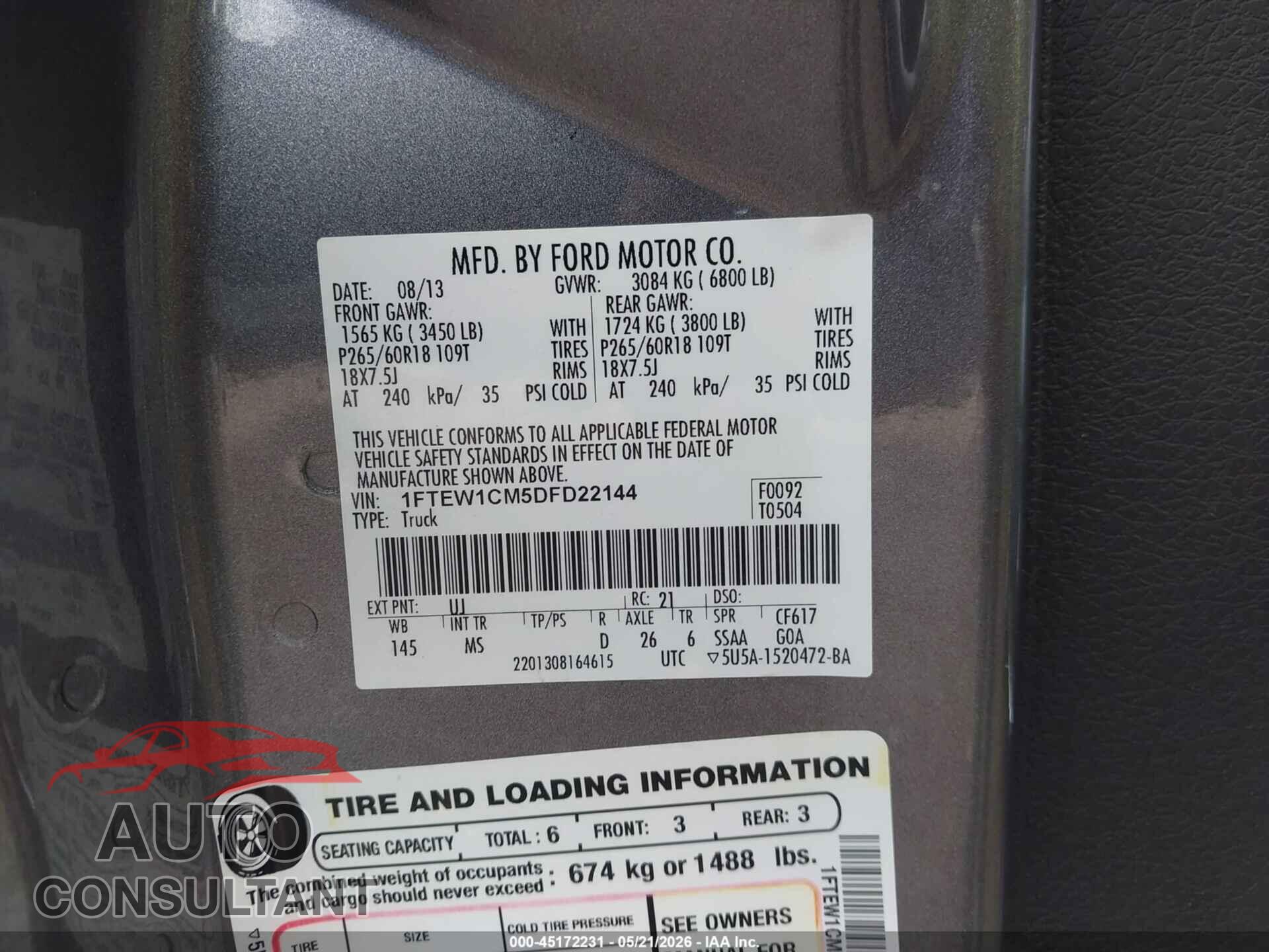 FORD F-150 2013 - 1FTEW1CM5DFD22144