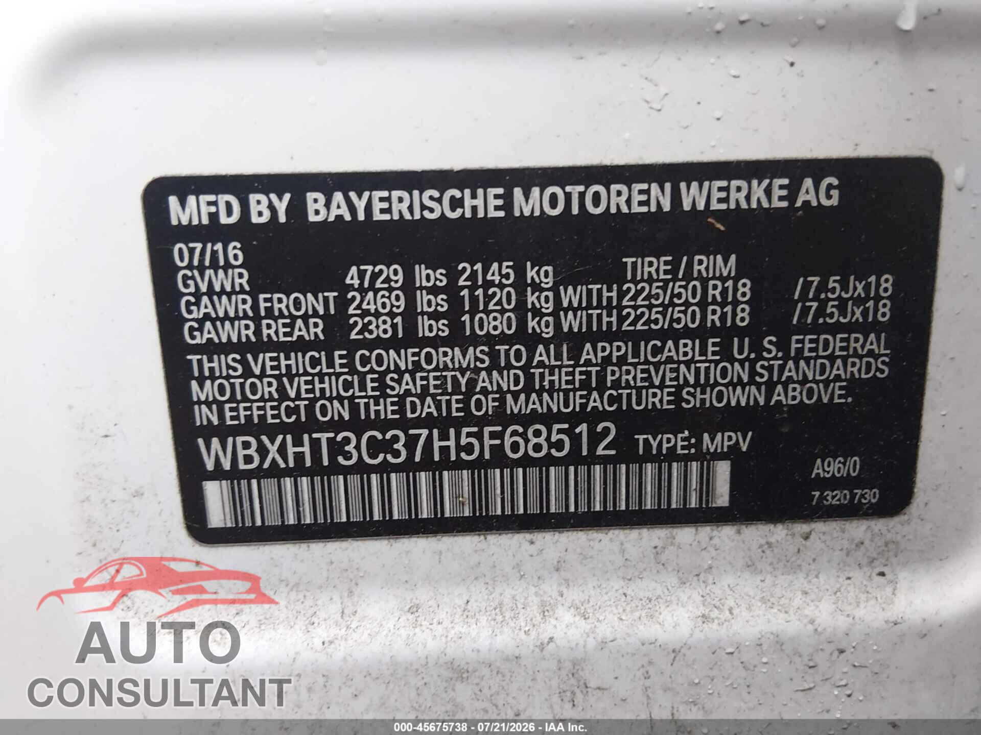 BMW X1 2017 - WBXHT3C37H5F68512