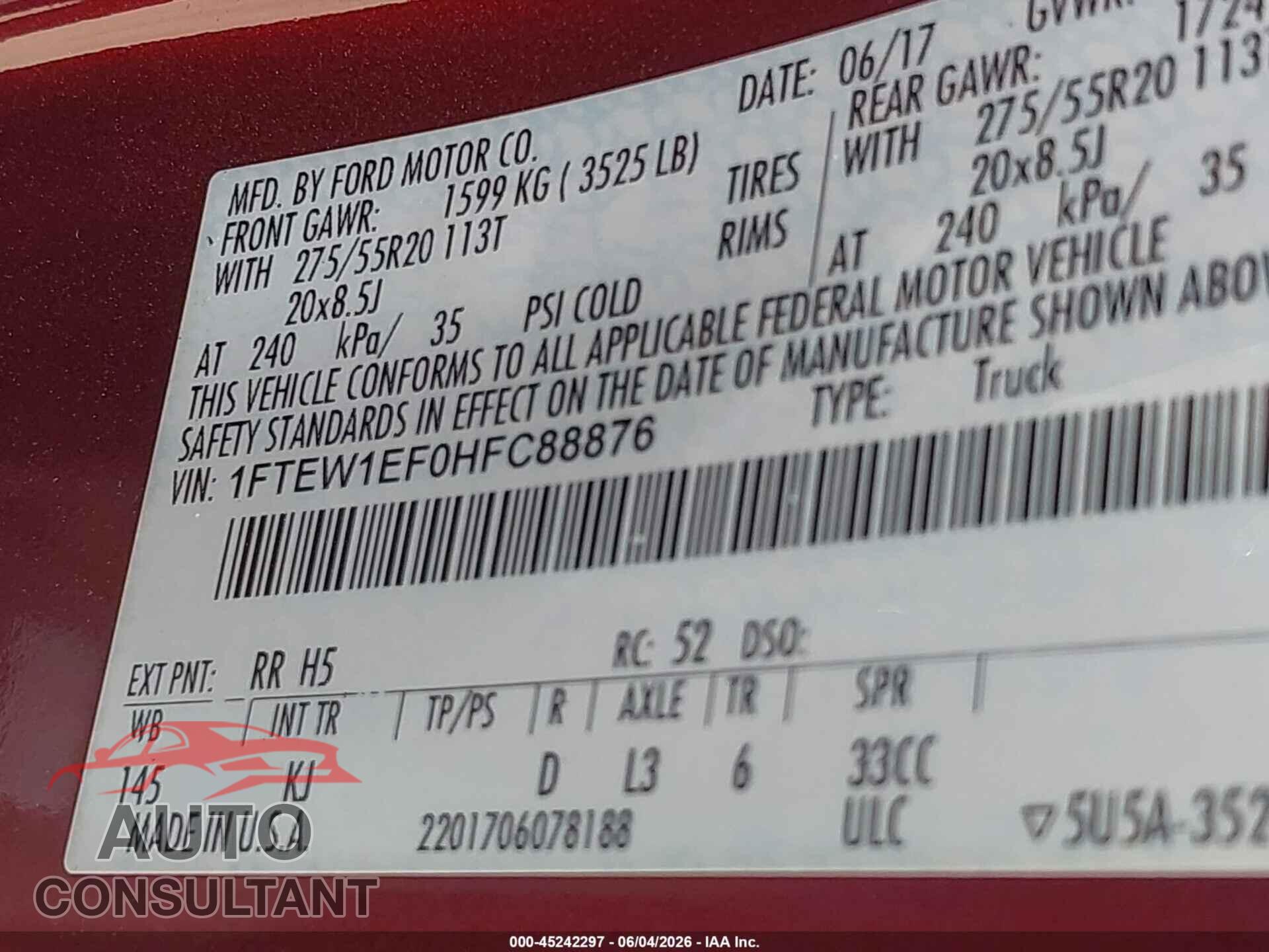 FORD F-150 2017 - 1FTEW1EF0HFC88876