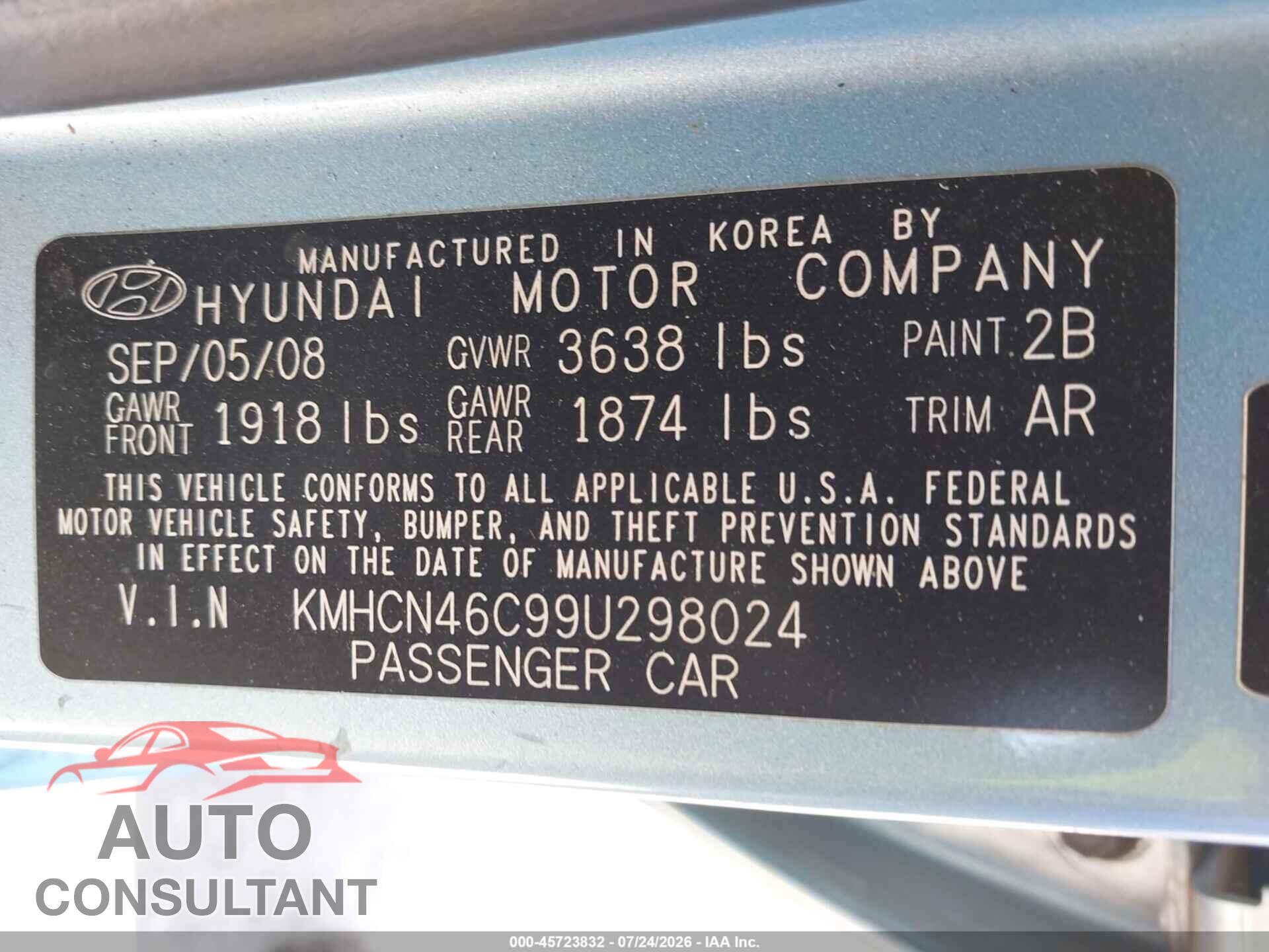 HYUNDAI ACCENT 2009 - KMHCN46C99U298024