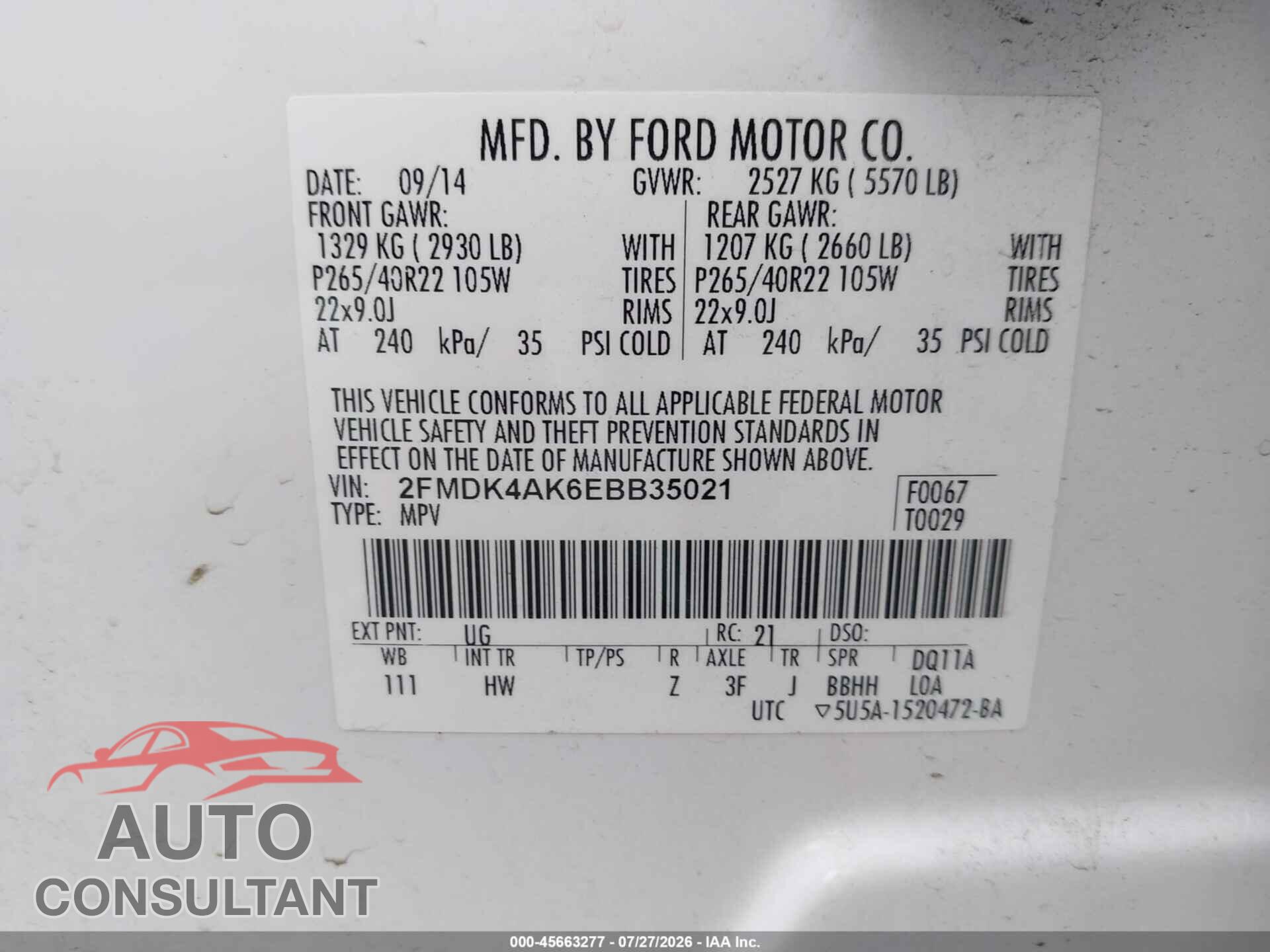 FORD EDGE 2014 - 2FMDK4AK6EBB35021