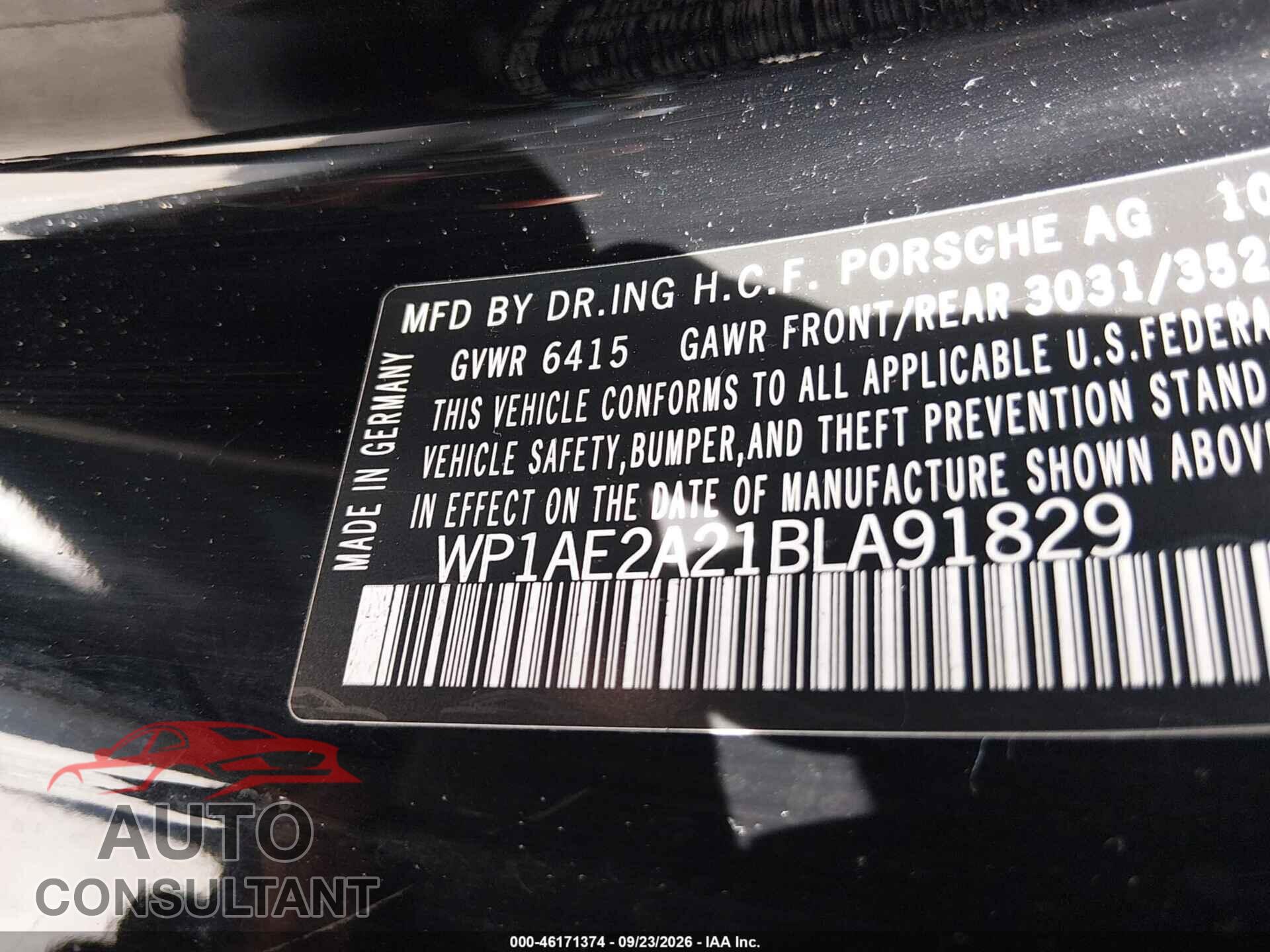PORSCHE CAYENNE HYBRID 2011 - WP1AE2A21BLA91829