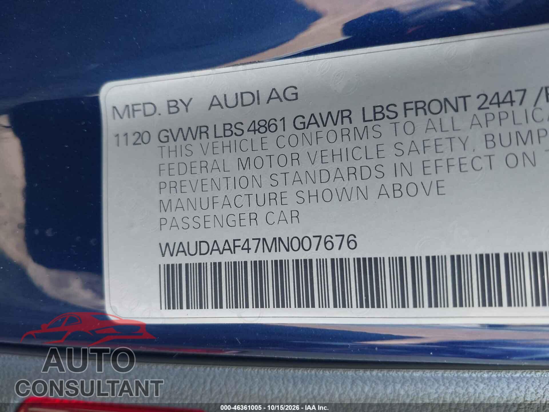 AUDI A4 2021 - WAUDAAF47MN007676