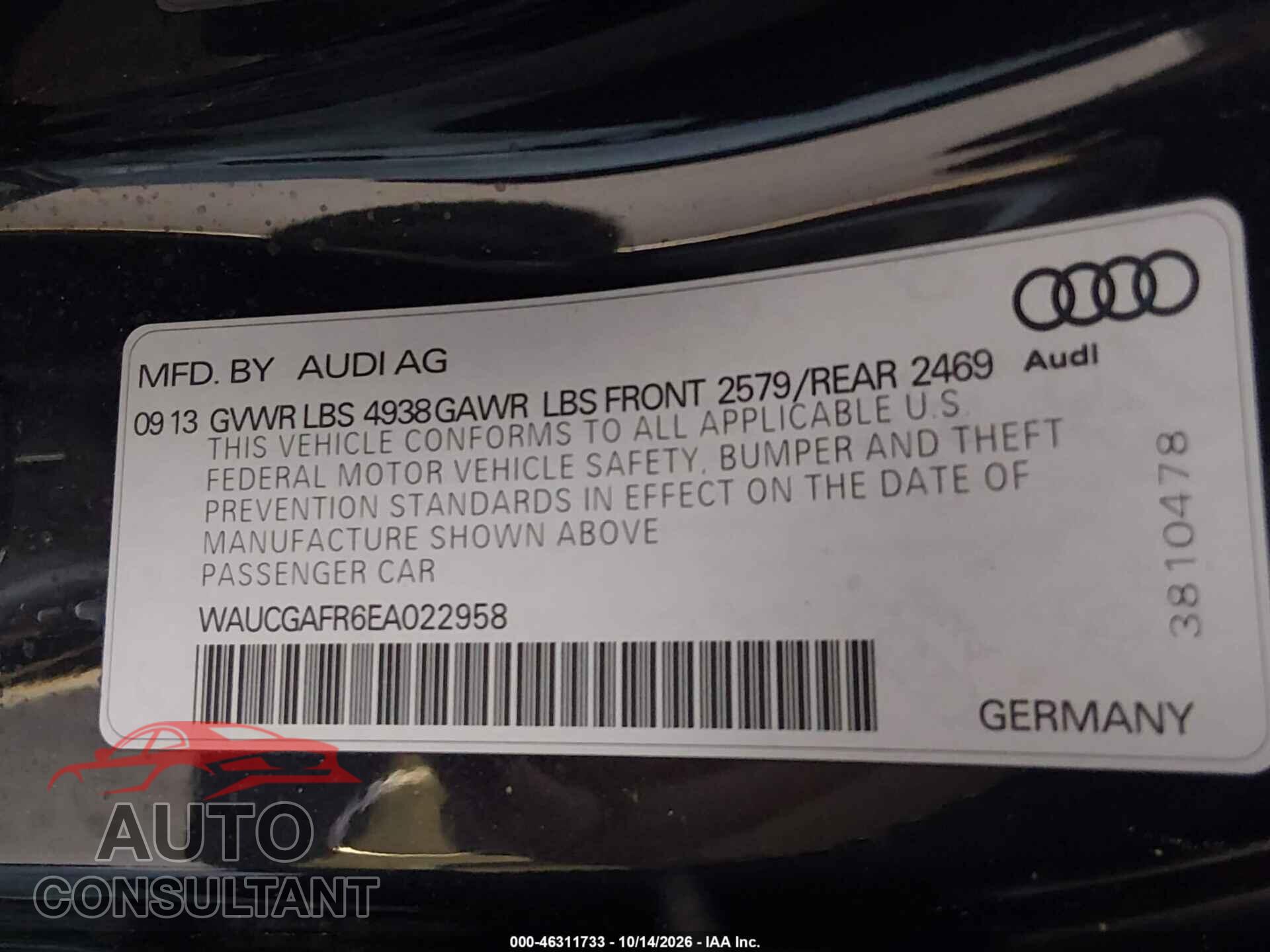 AUDI S5 2014 - WAUCGAFR6EA022958
