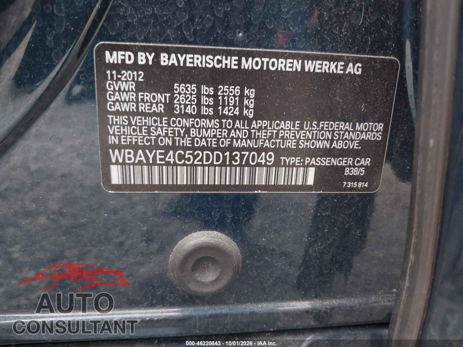 BMW 740LI 2013 - WBAYE4C52DD137049