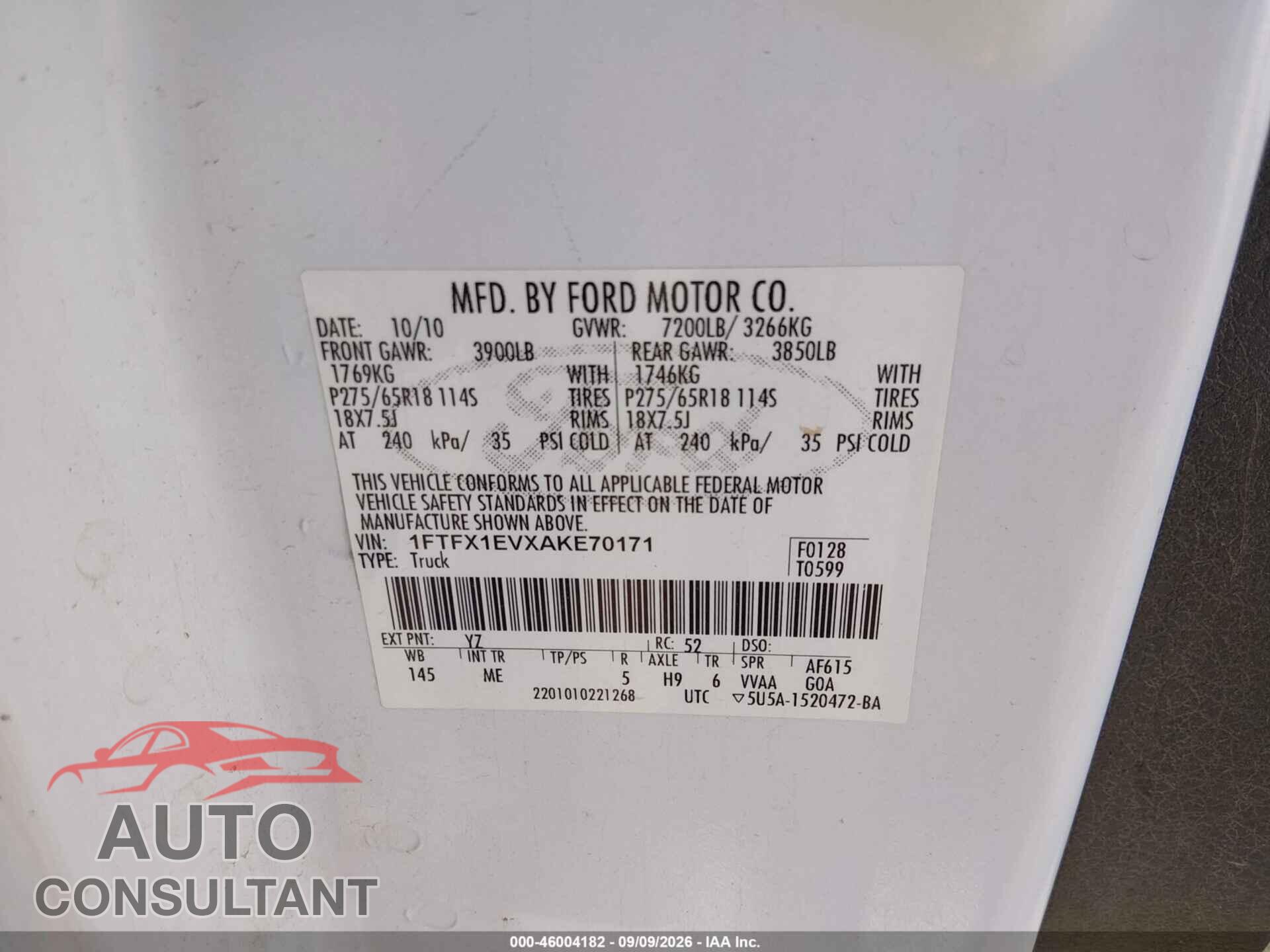 FORD F-150 2010 - 1FTFX1EVXAKE70171
