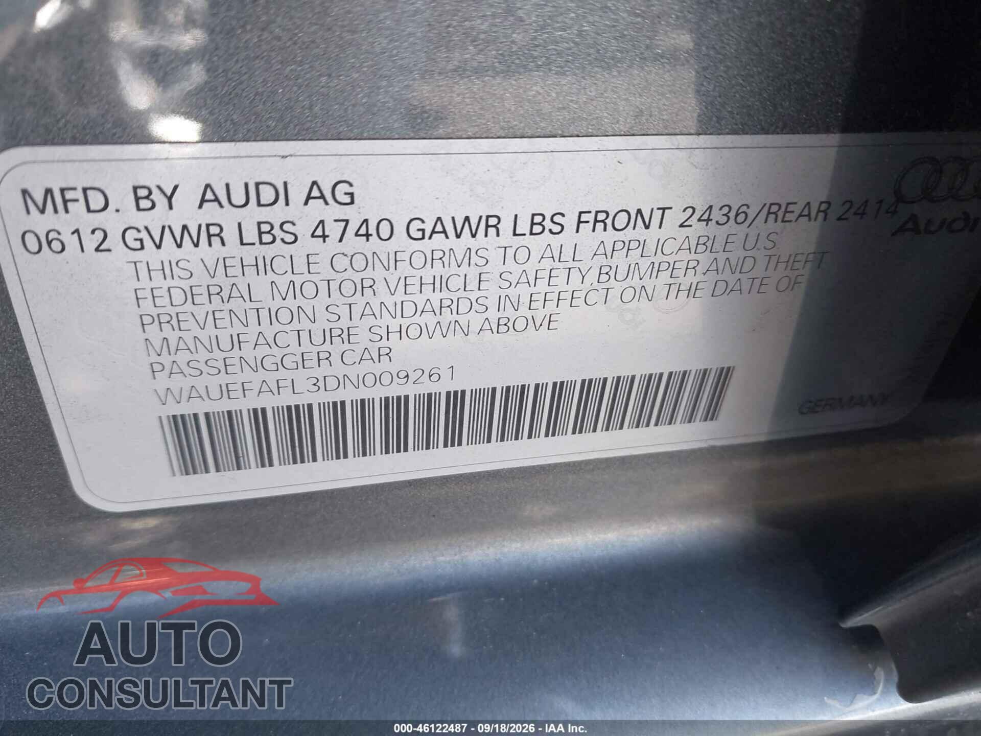 AUDI A4 2013 - WAUEFAFL3DN009261