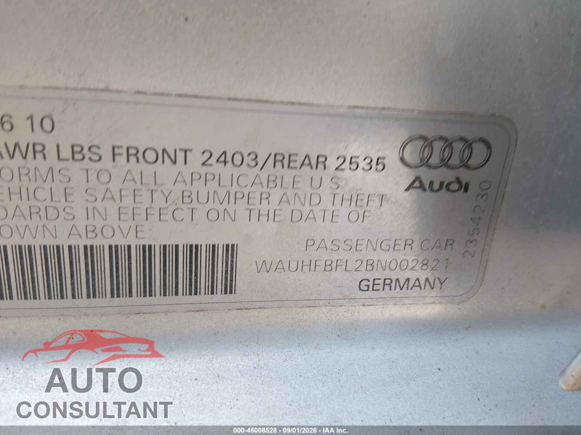 AUDI A4 2011 - WAUHFBFL2BN002821