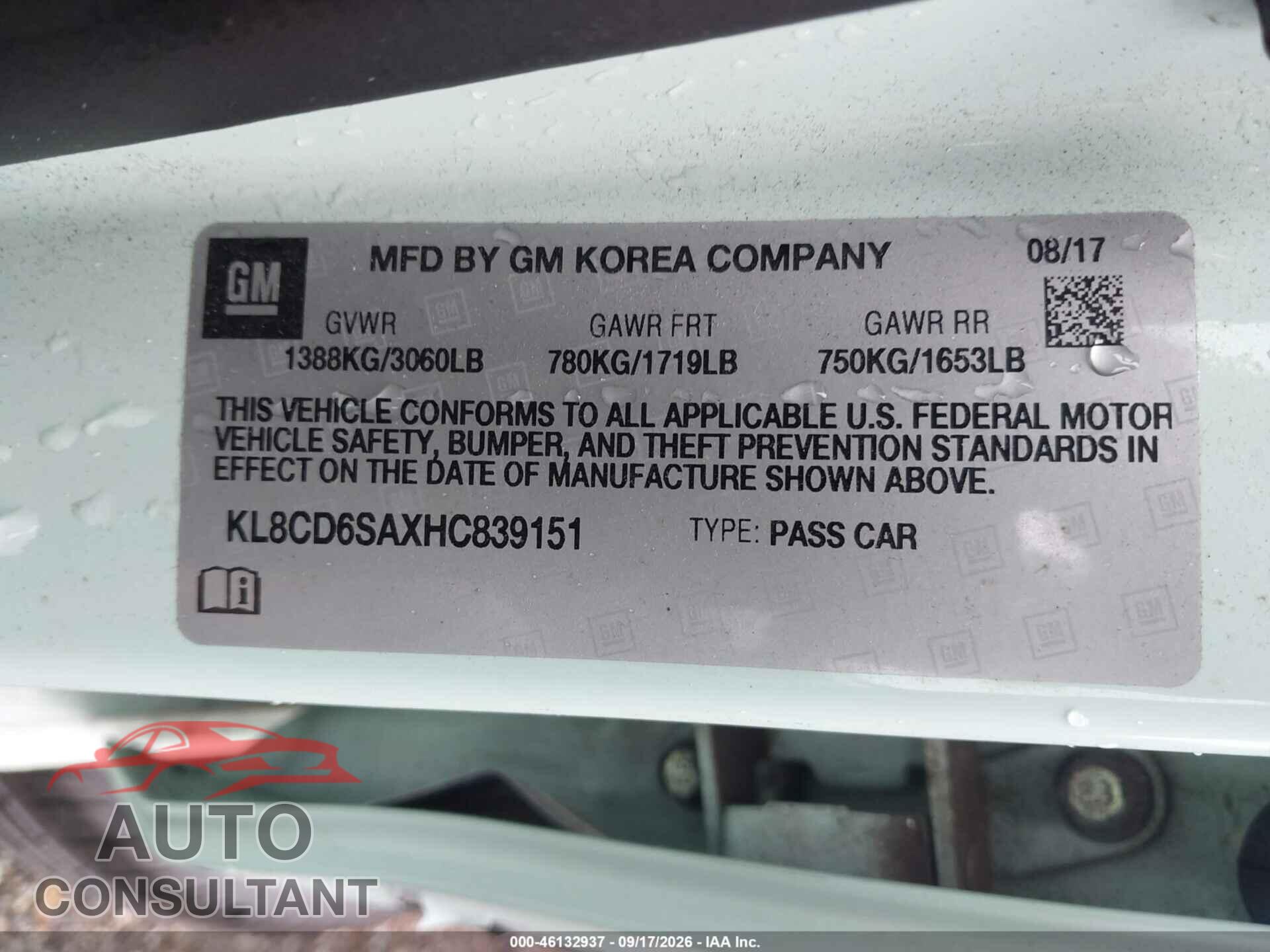 CHEVROLET SPARK 2017 - KL8CD6SAXHC839151