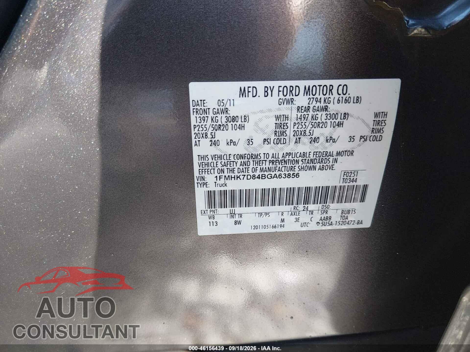 FORD EXPLORER 2011 - 1FMHK7D84BGA63856