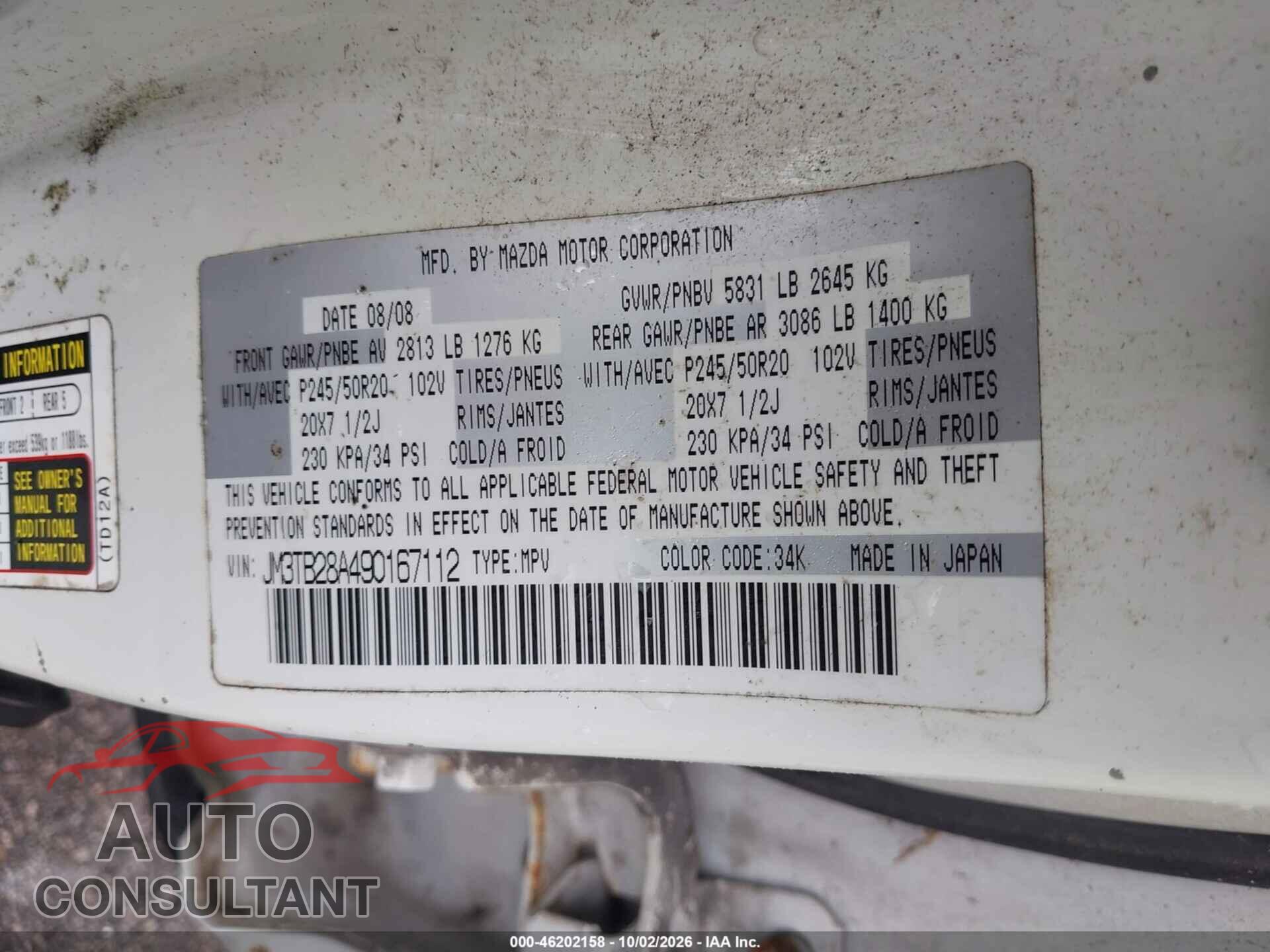 MAZDA CX-9 2009 - JM3TB28A490167112
