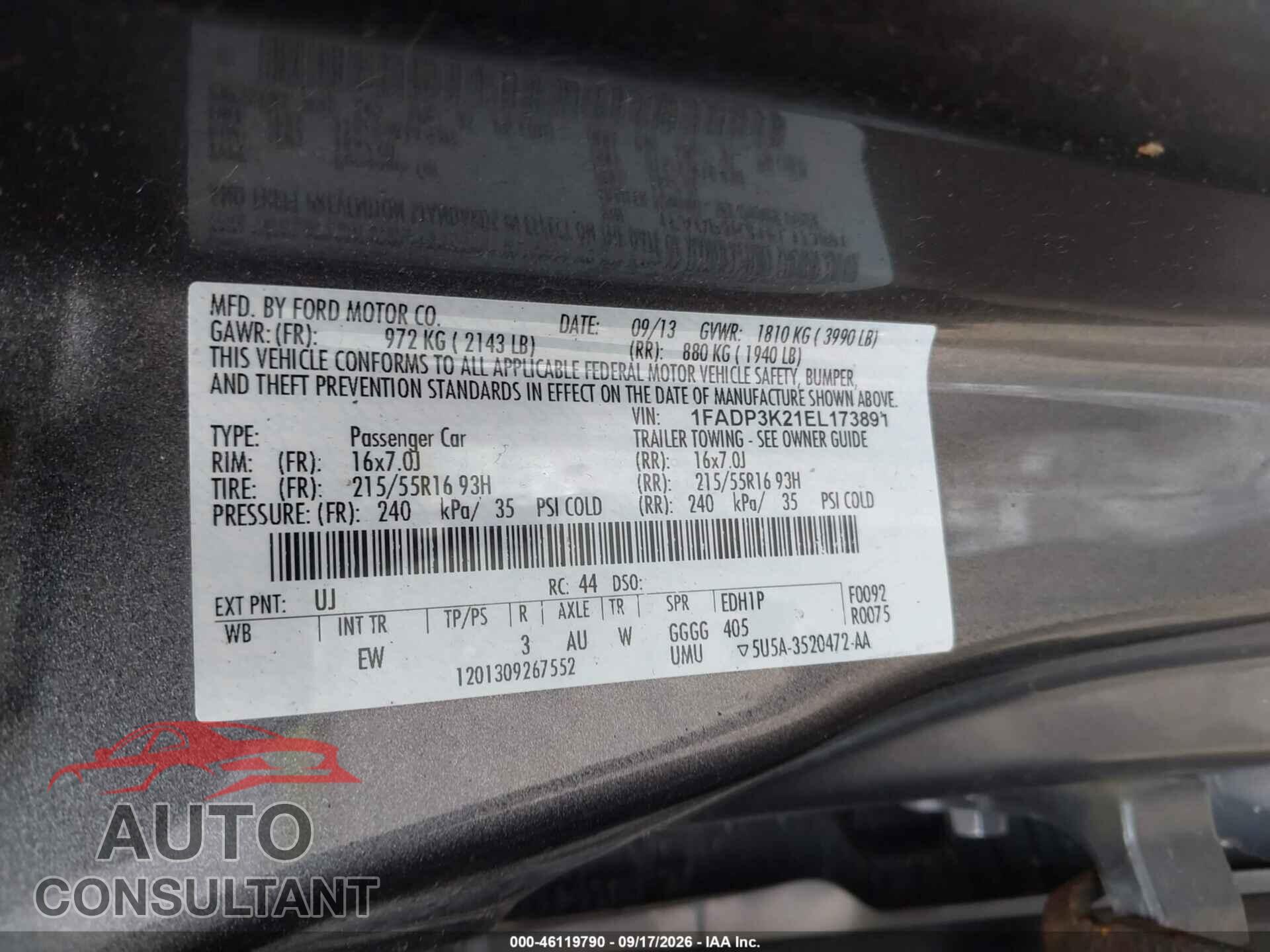 FORD FOCUS 2014 - 1FADP3K21EL173891