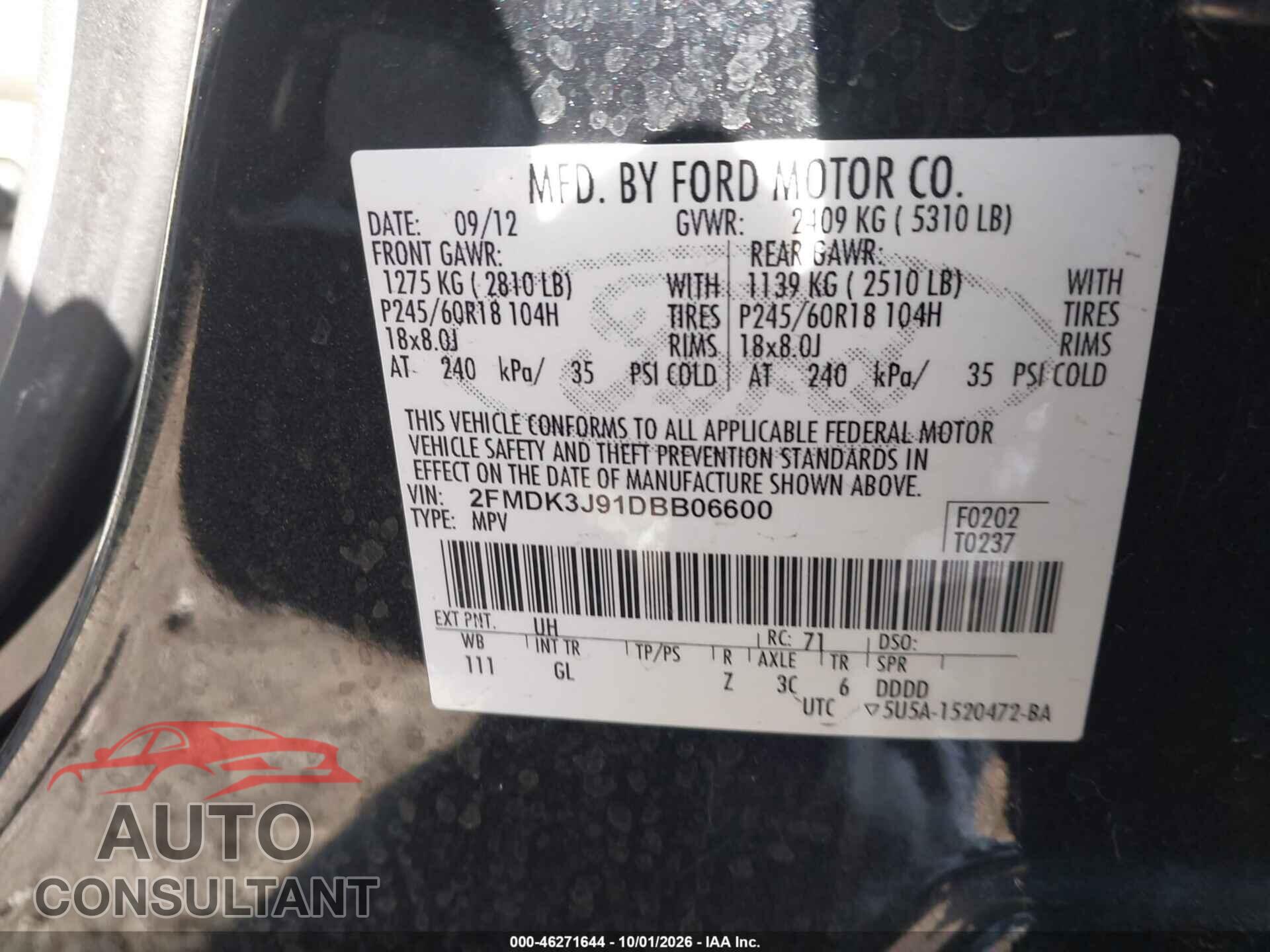 FORD EDGE 2013 - 2FMDK3J91DBB06600