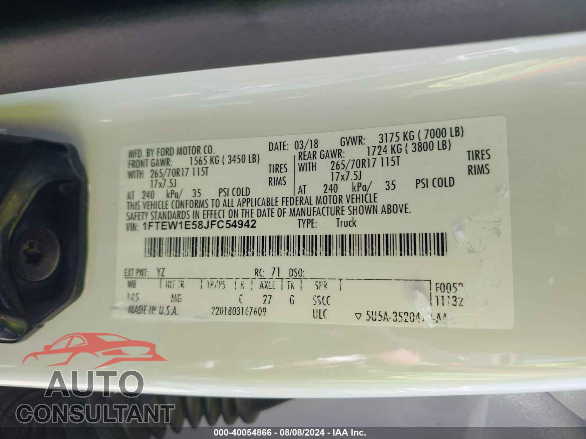 FORD F-150 2018 - 1FTEW1E58JFC54942