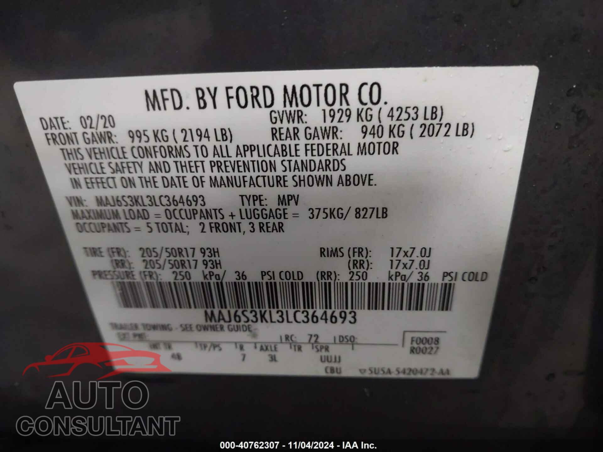 FORD ECOSPORT 2020 - MAJ6S3KL3LC364693