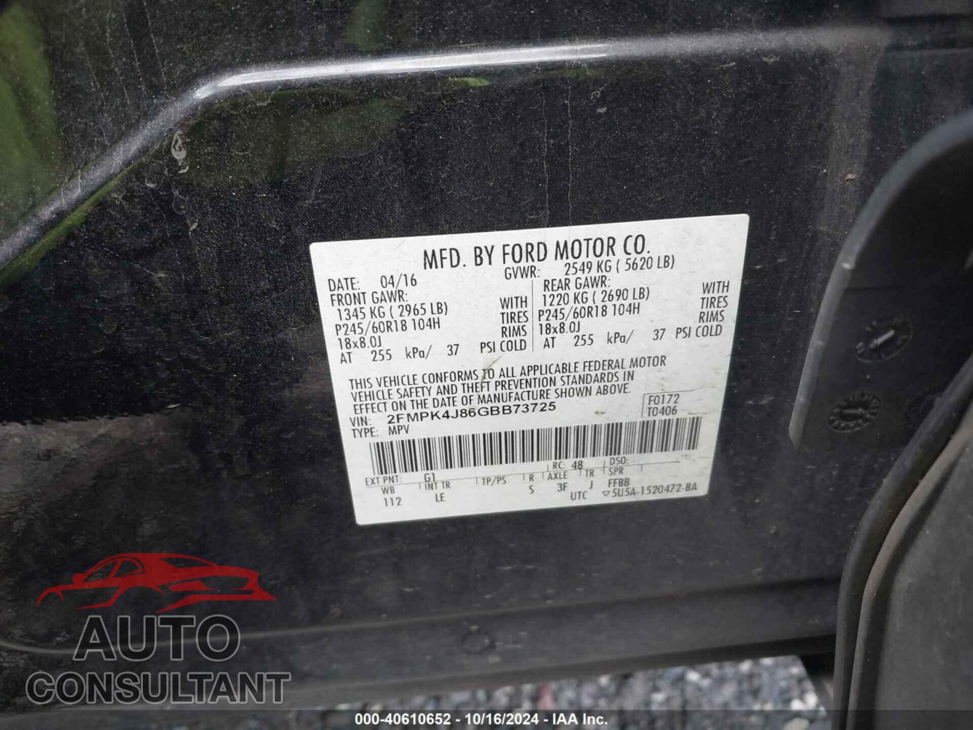 FORD EDGE 2016 - 2FMPK4J86GBB73725