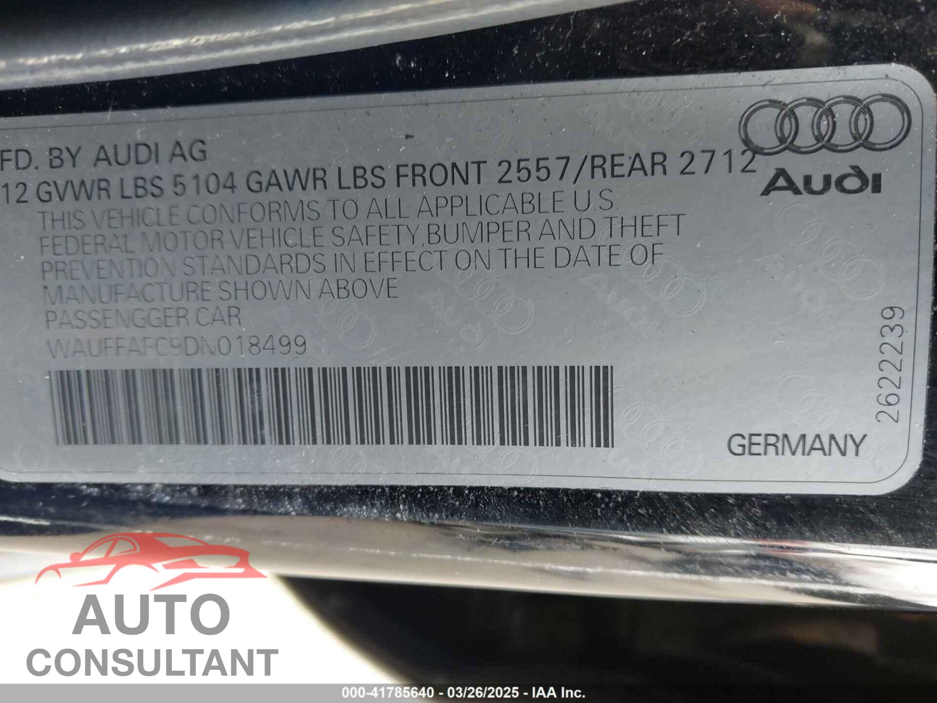 AUDI A6 2013 - WAUFFAFC9DN018499