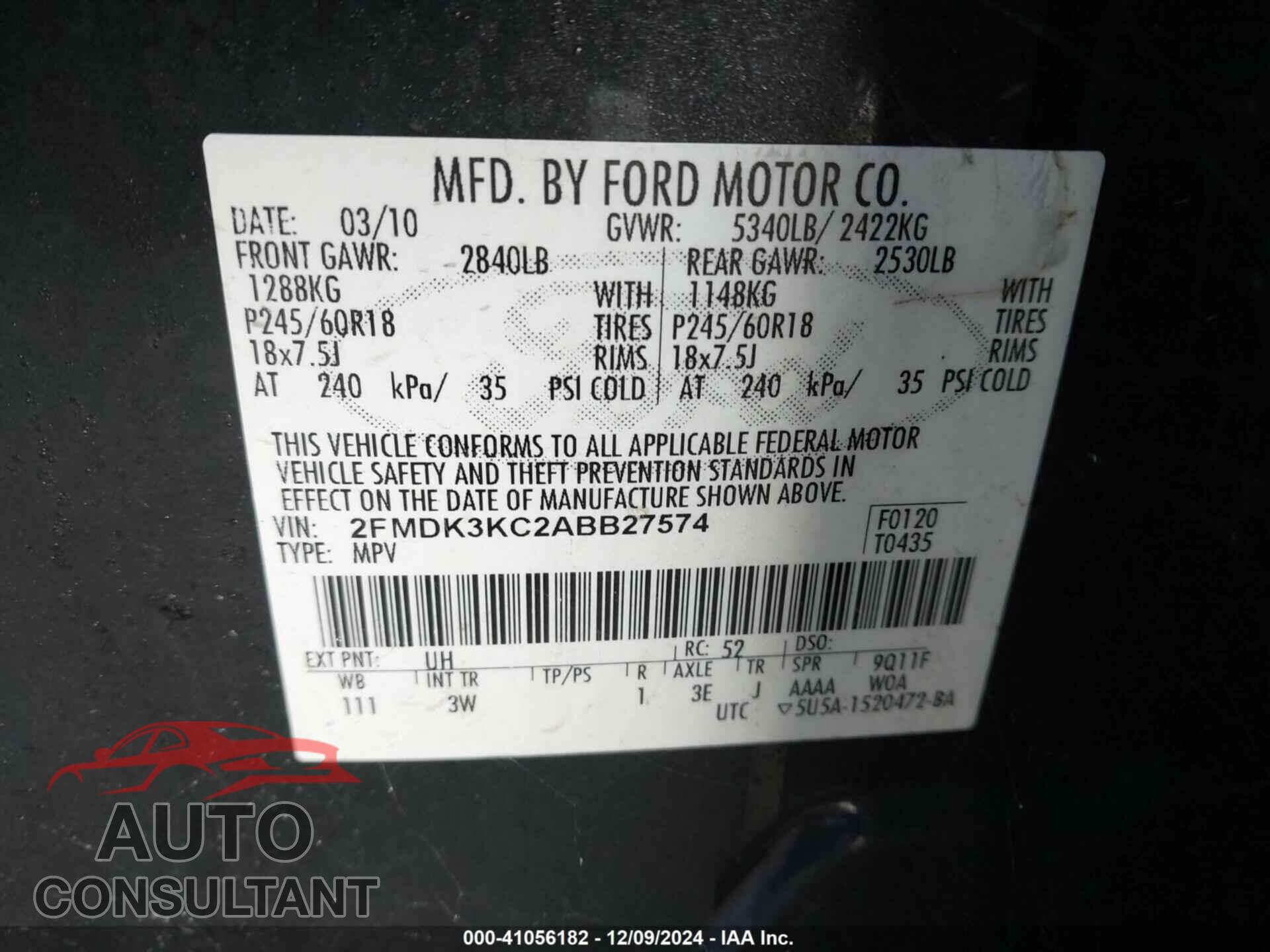 FORD EDGE 2010 - 2FMDK3KC2ABB27574