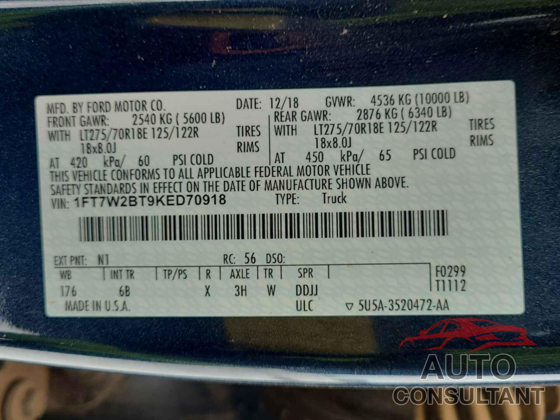 FORD F-250 2019 - 1FT7W2BT9KED70918