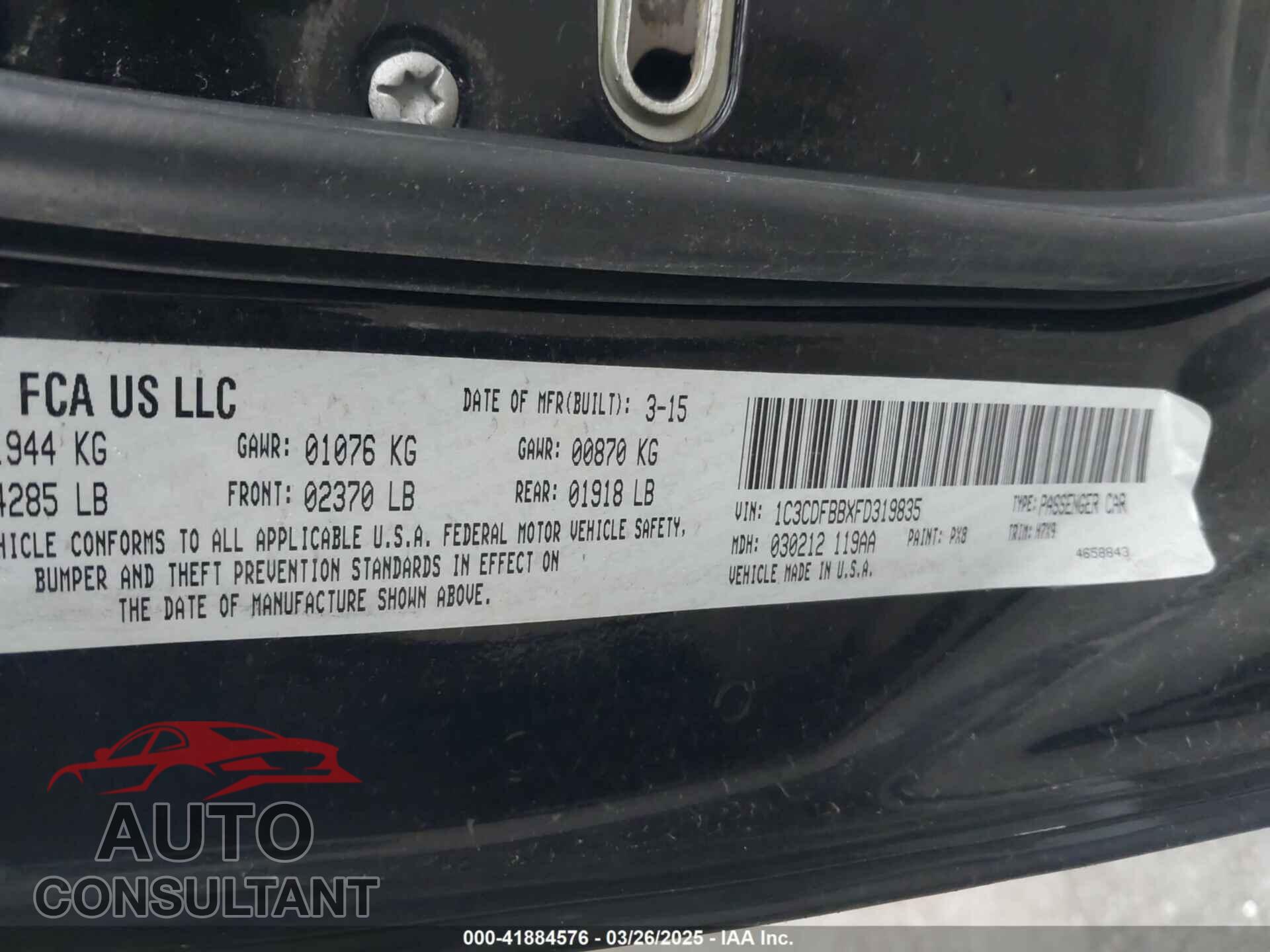 DODGE DART 2015 - 1C3CDFBBXFD319835