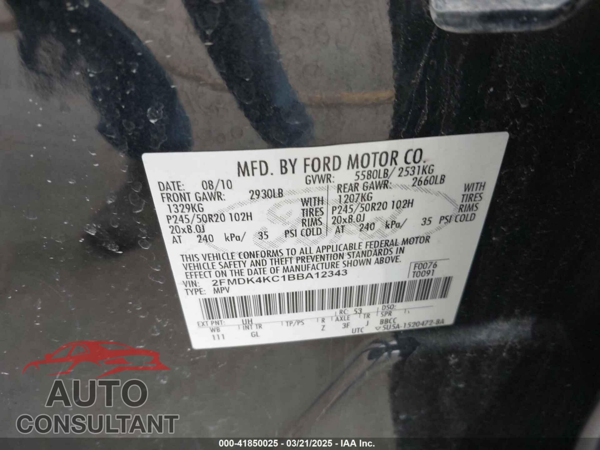 FORD EDGE 2011 - 2FMDK4KC1BBA12343