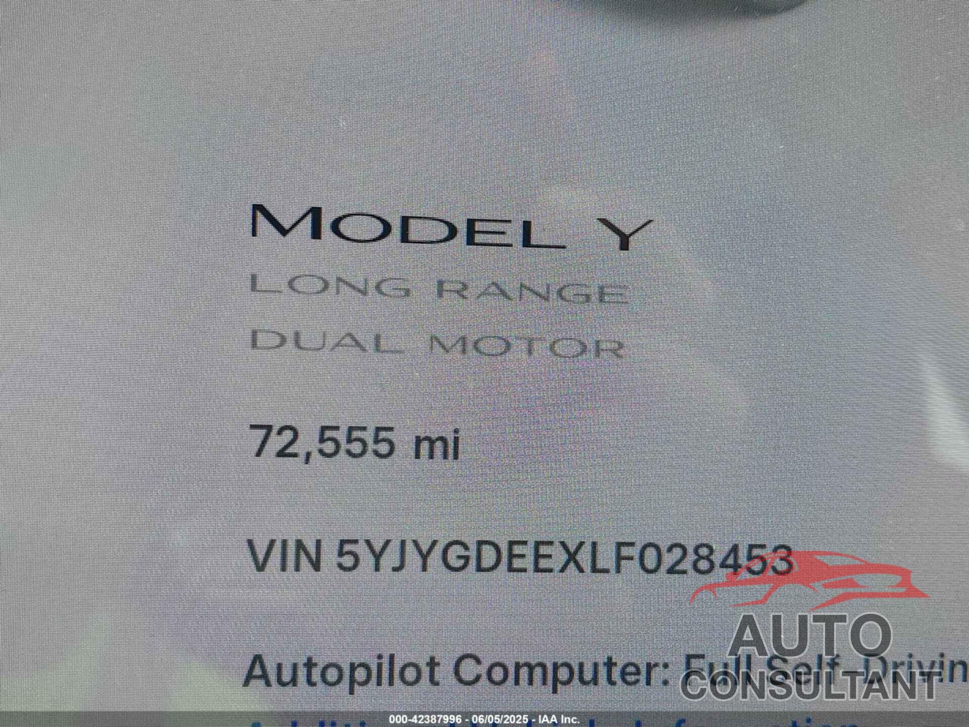 TESLA MODEL Y 2020 - 5YJYGDEEXLF028453