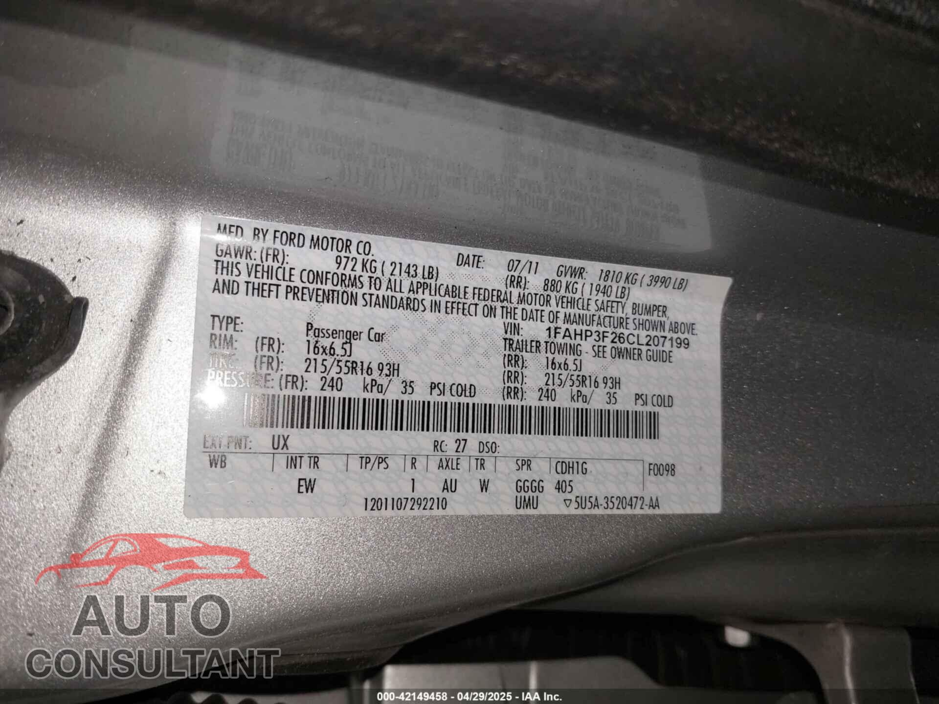 FORD FOCUS 2012 - 1FAHP3F26CL207199