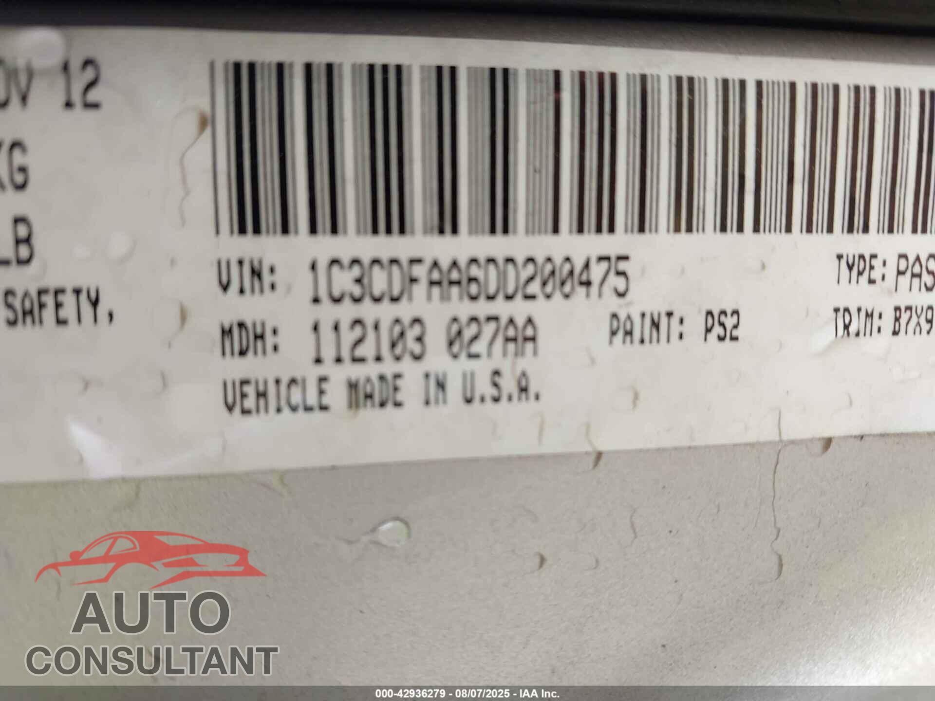 DODGE DART 2013 - 1C3CDFAA6DD200475