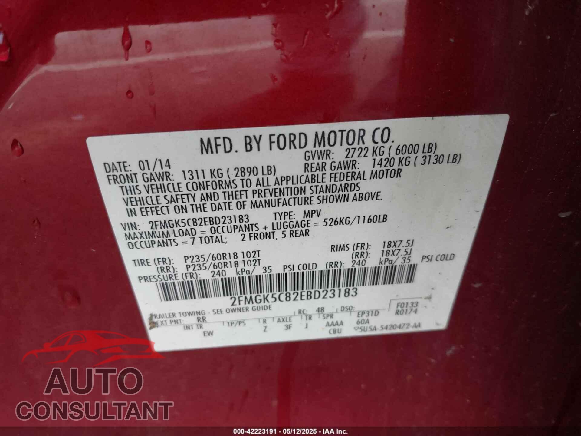 FORD FLEX 2014 - 2FMGK5C82EBD23183