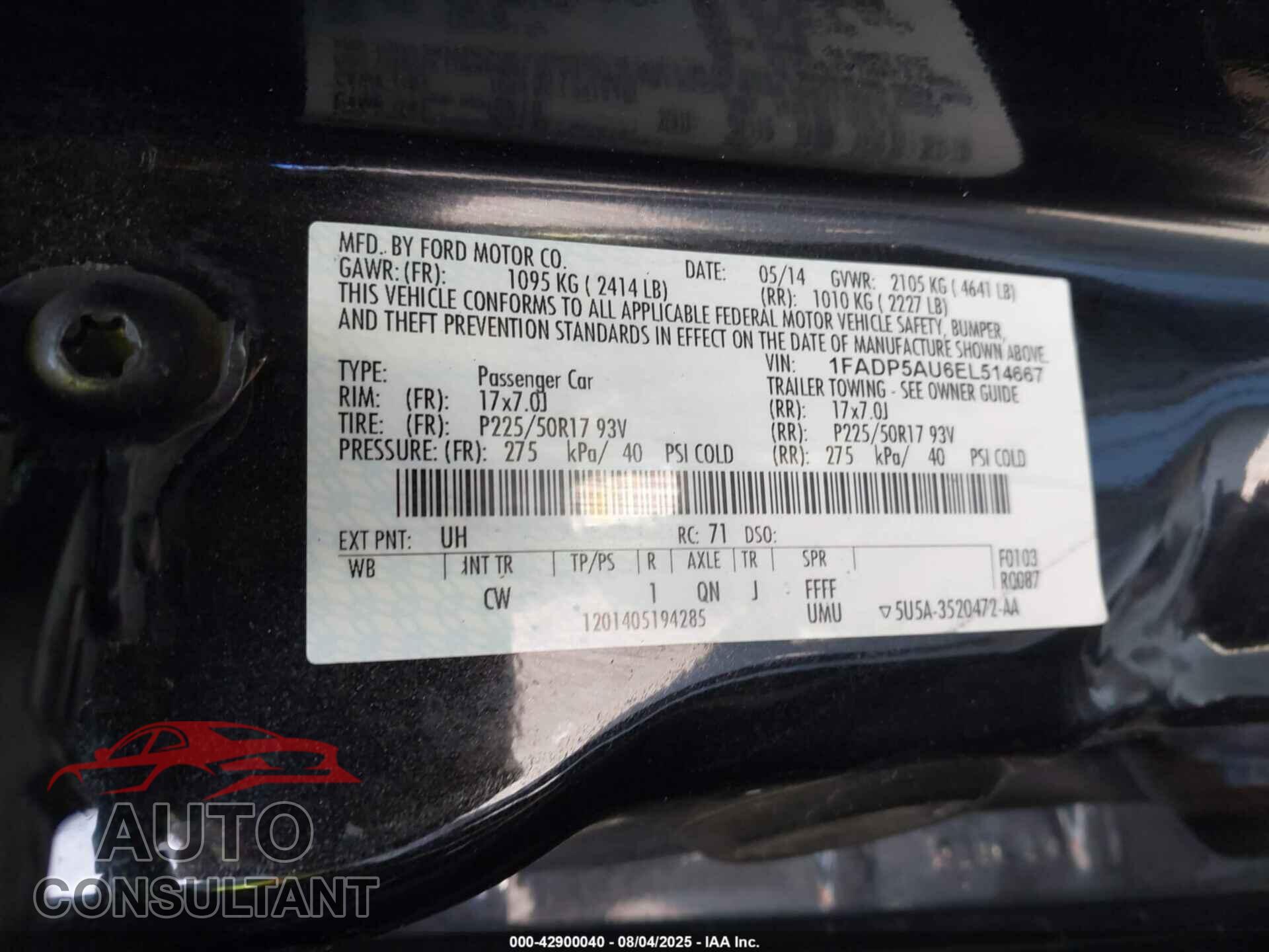 FORD C-MAX HYBRID 2014 - 1FADP5AU6EL514667