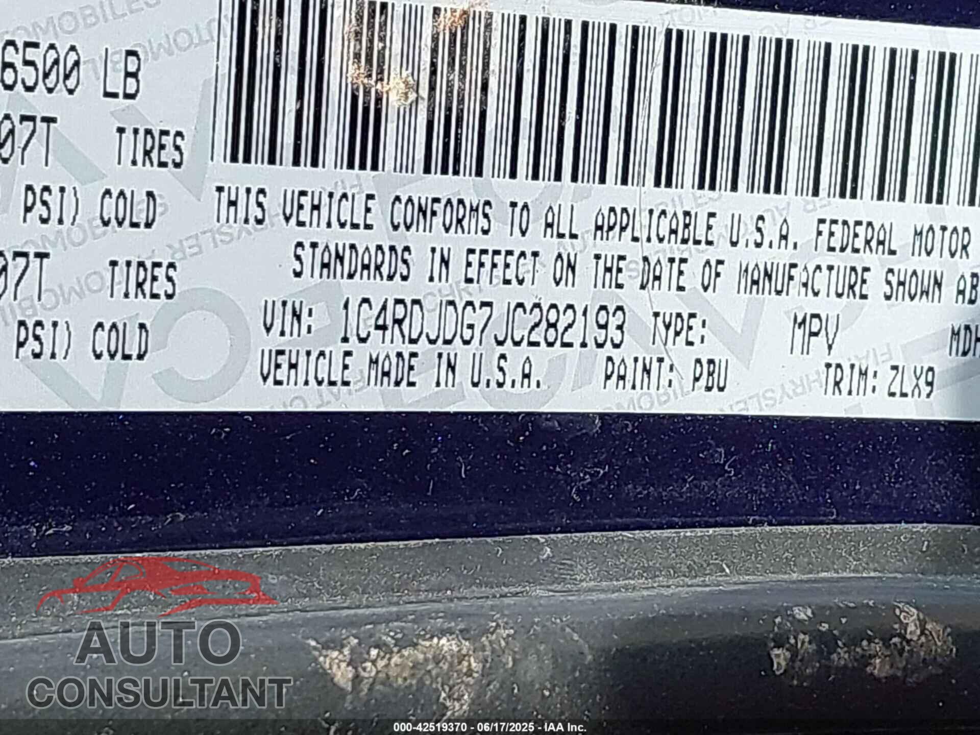 DODGE DURANGO 2018 - 1C4RDJDG7JC282193
