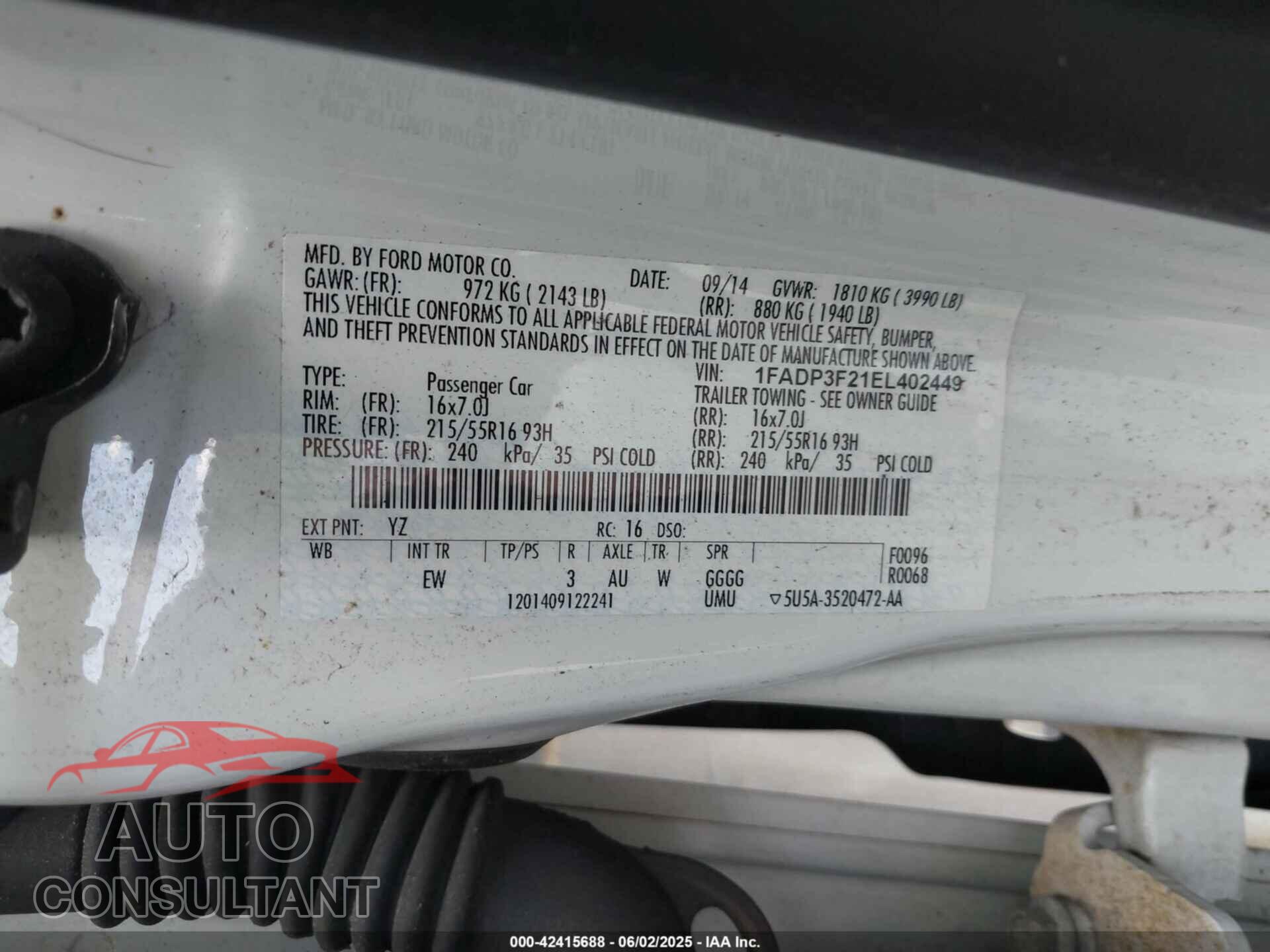 FORD FOCUS 2014 - 1FADP3F21EL402449