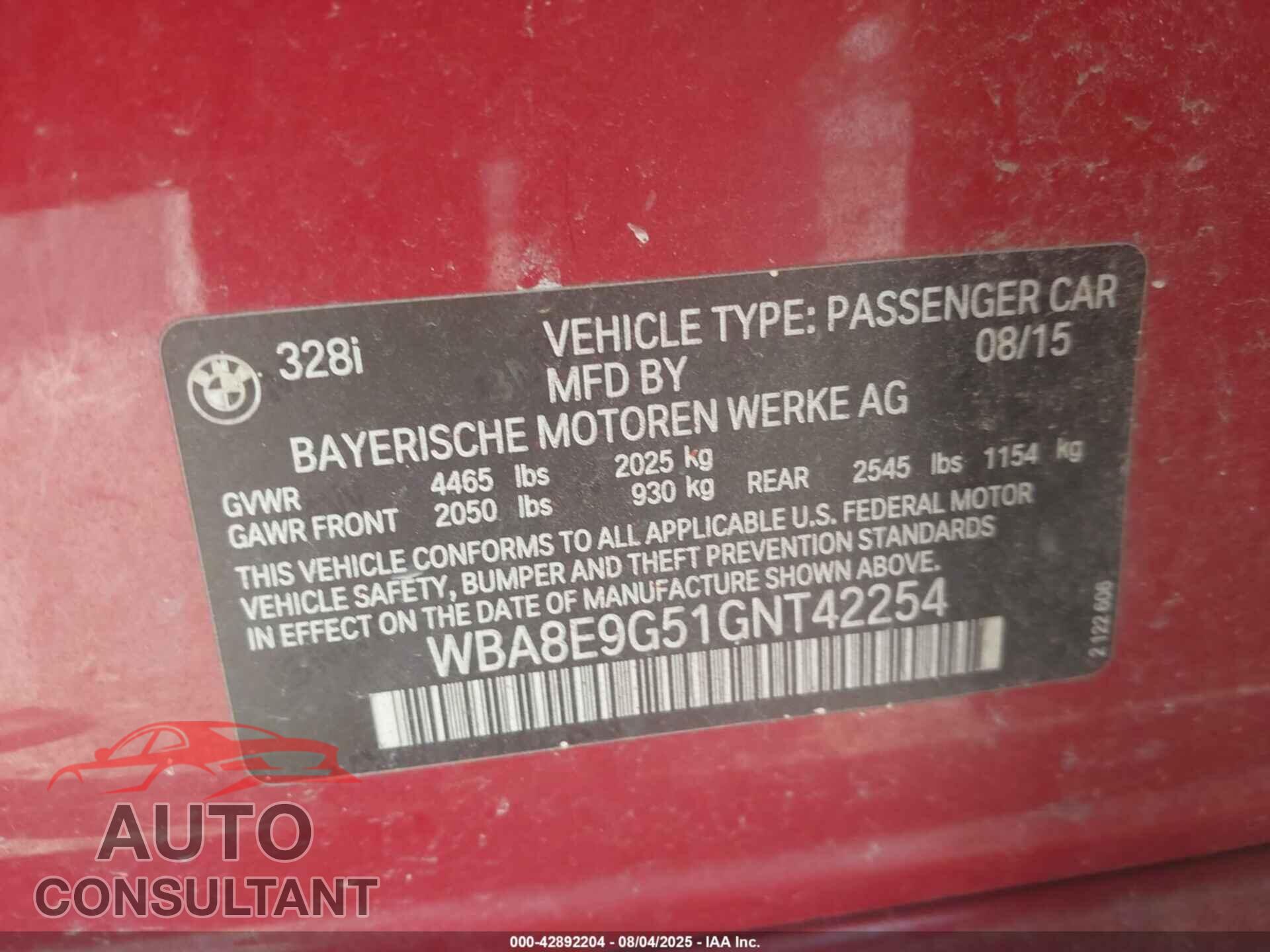 BMW 328I 2016 - WBA8E9G51GNT42254