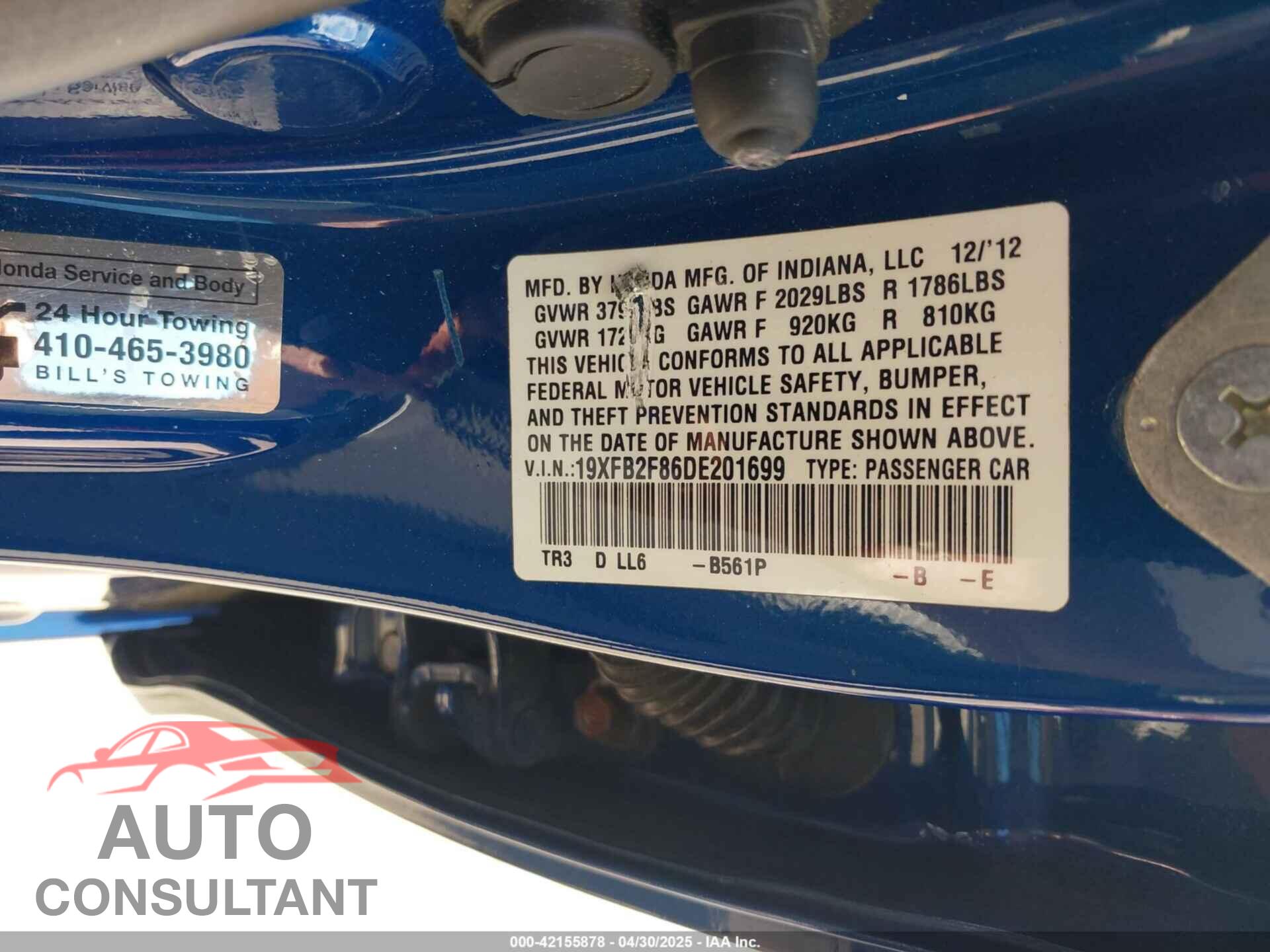 HONDA CIVIC 2013 - 19XFB2F86DE201699