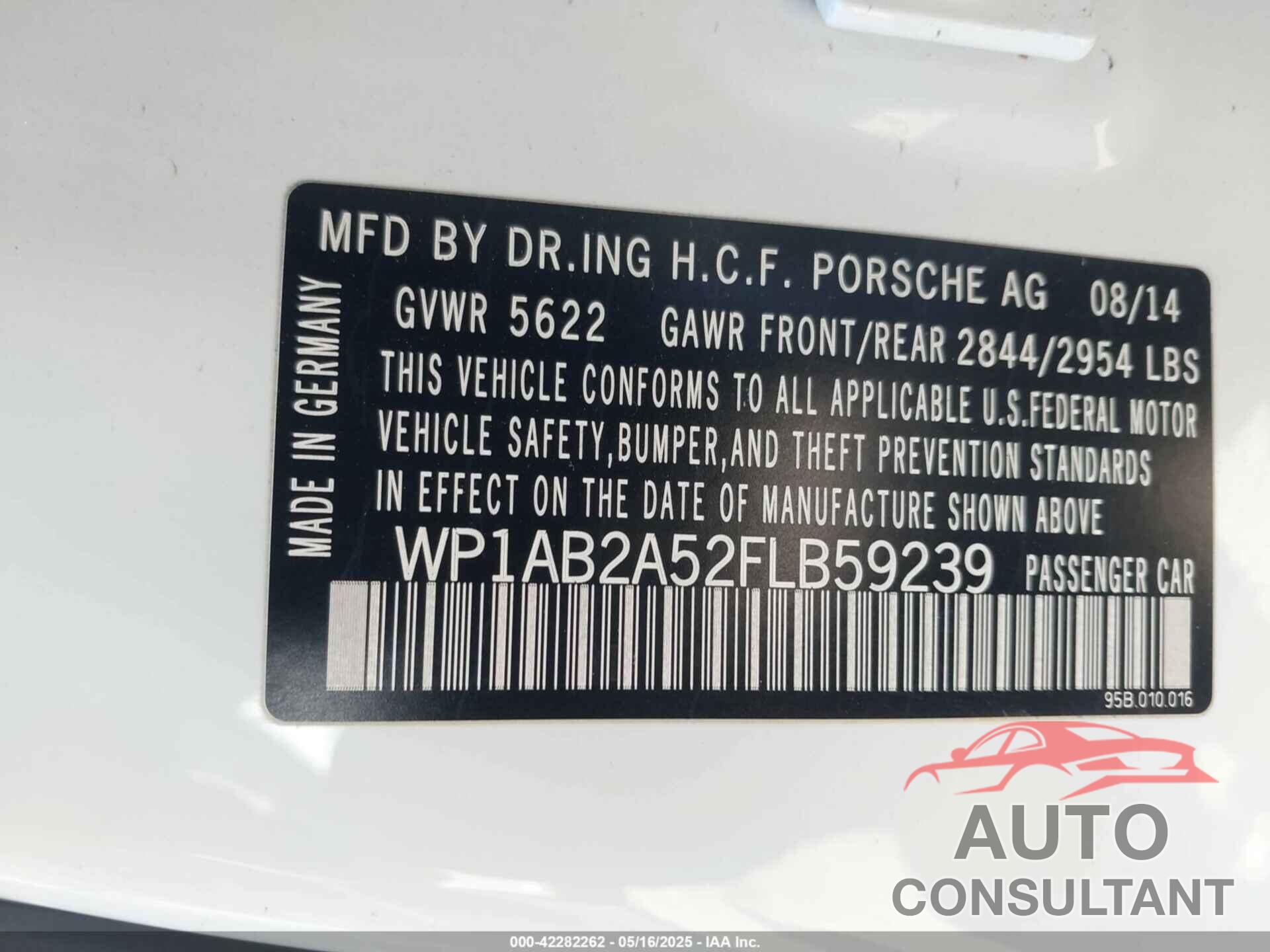 PORSCHE MACAN 2015 - WP1AB2A52FLB59239