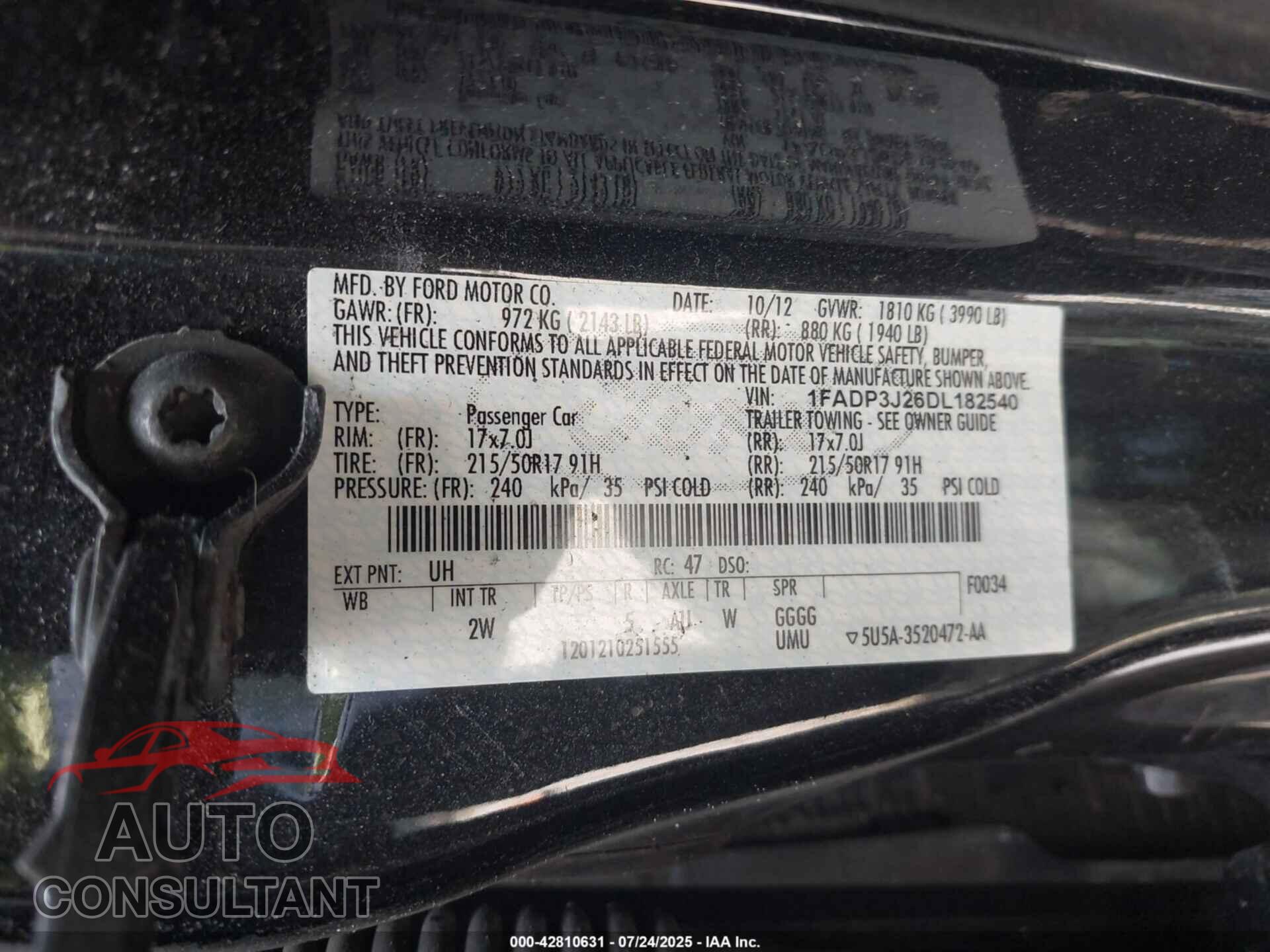 FORD FOCUS 2013 - 1FADP3J26DL182540