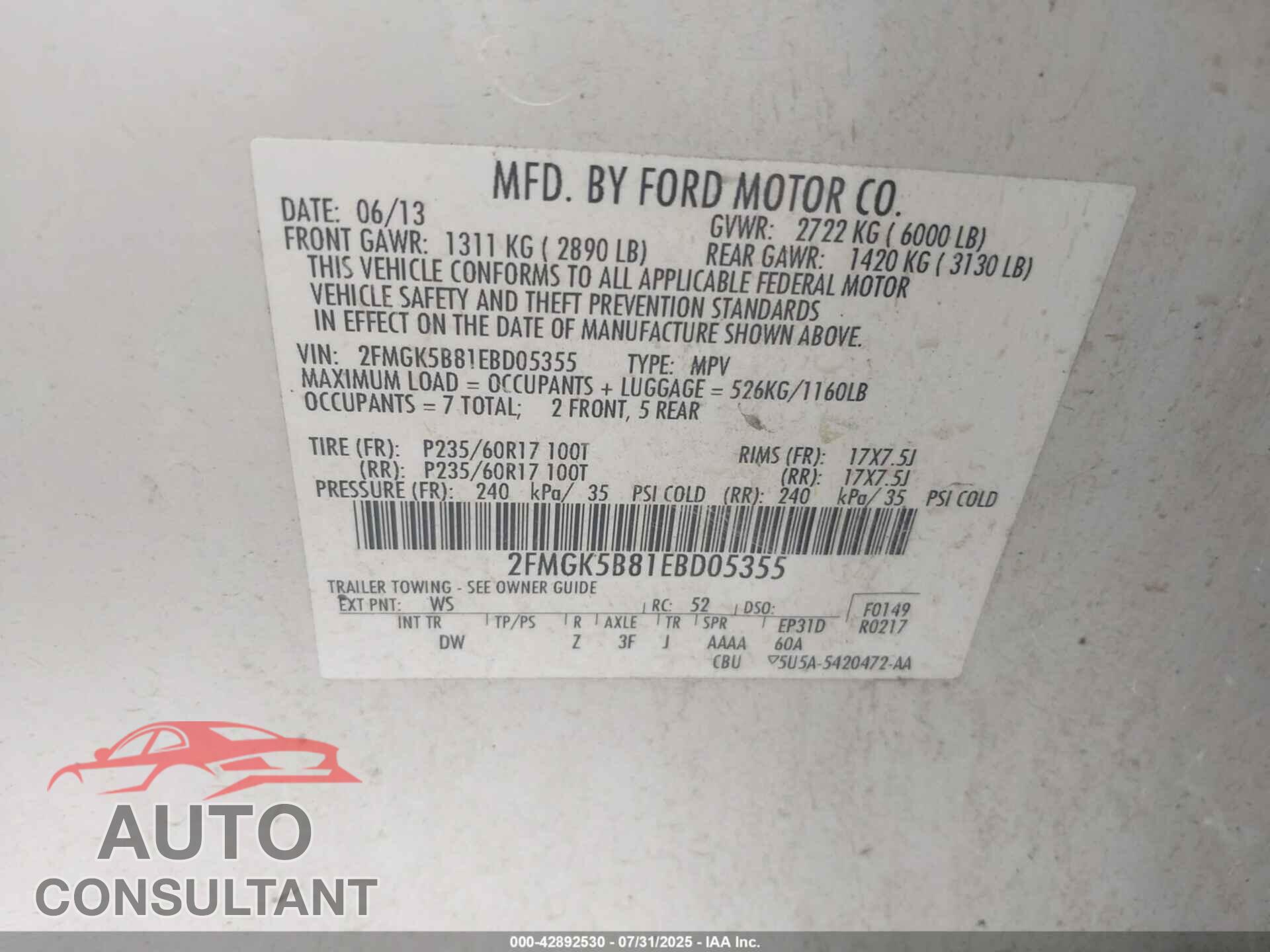 FORD FLEX 2014 - 2FMGK5B81EBD05355