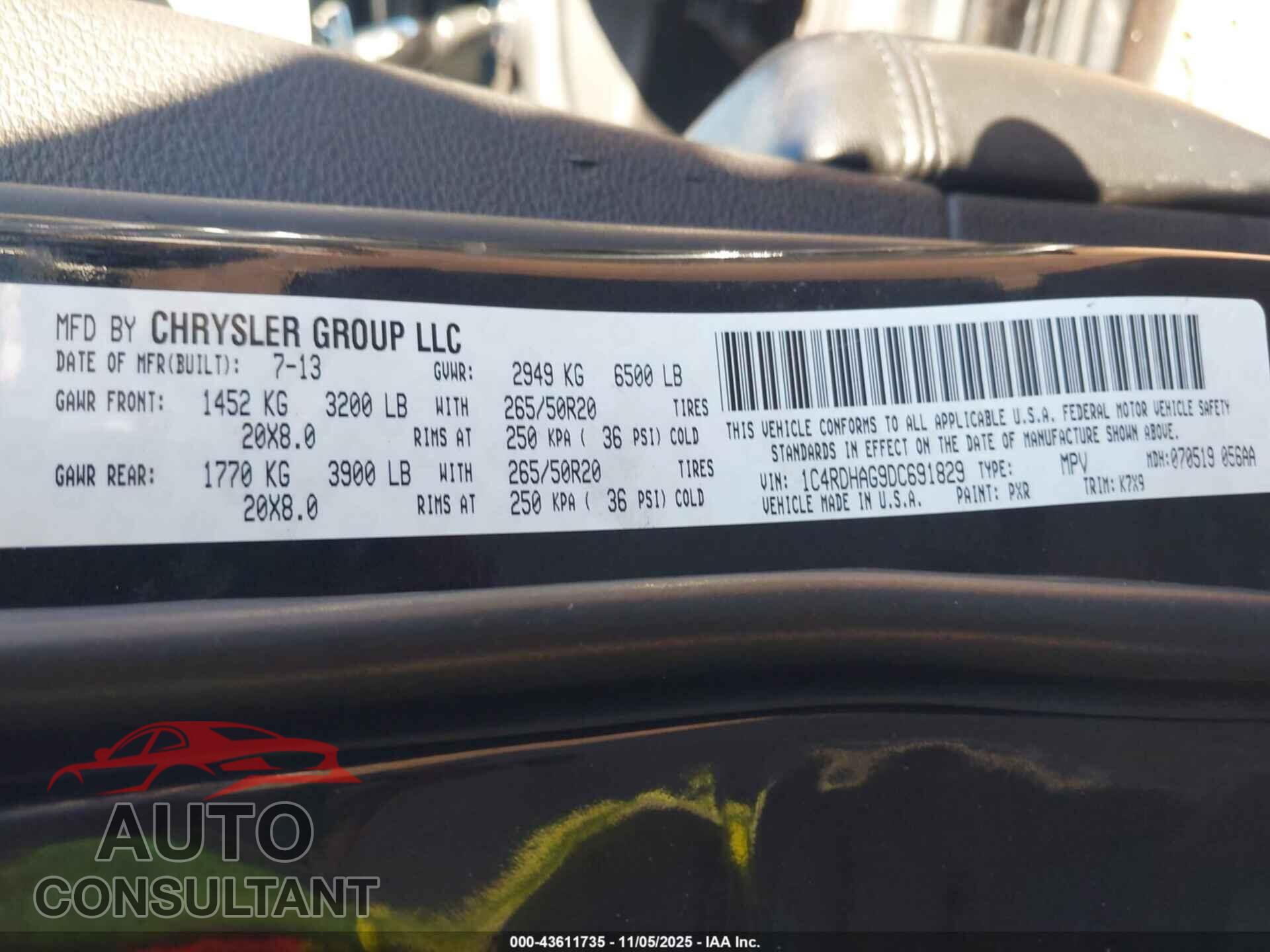 DODGE DURANGO 2013 - 1C4RDHAG9DC691829