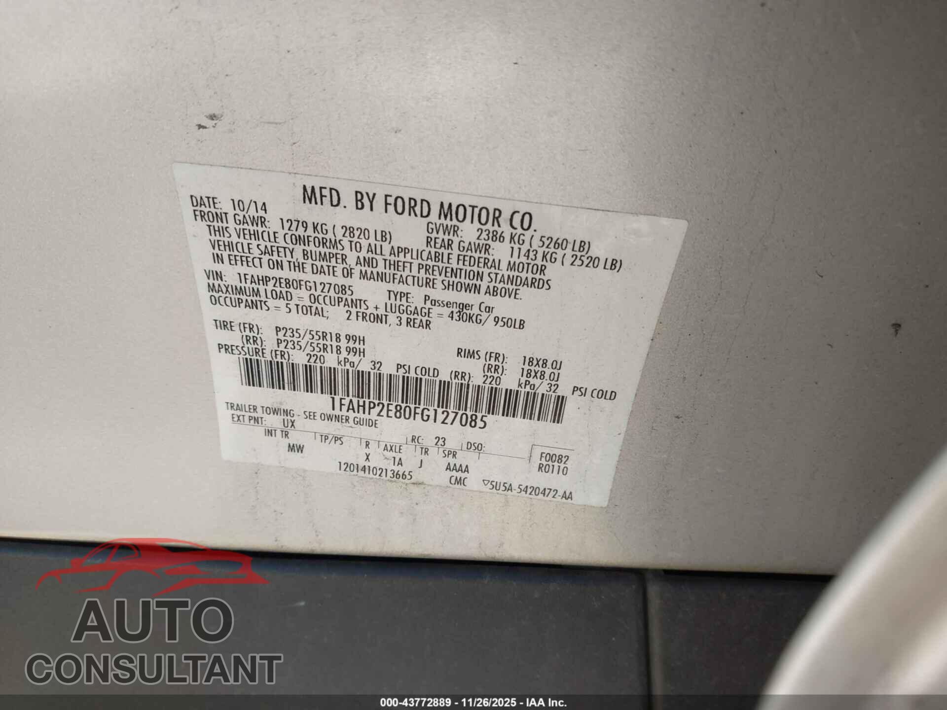FORD TAURUS 2015 - 1FAHP2E80FG127085