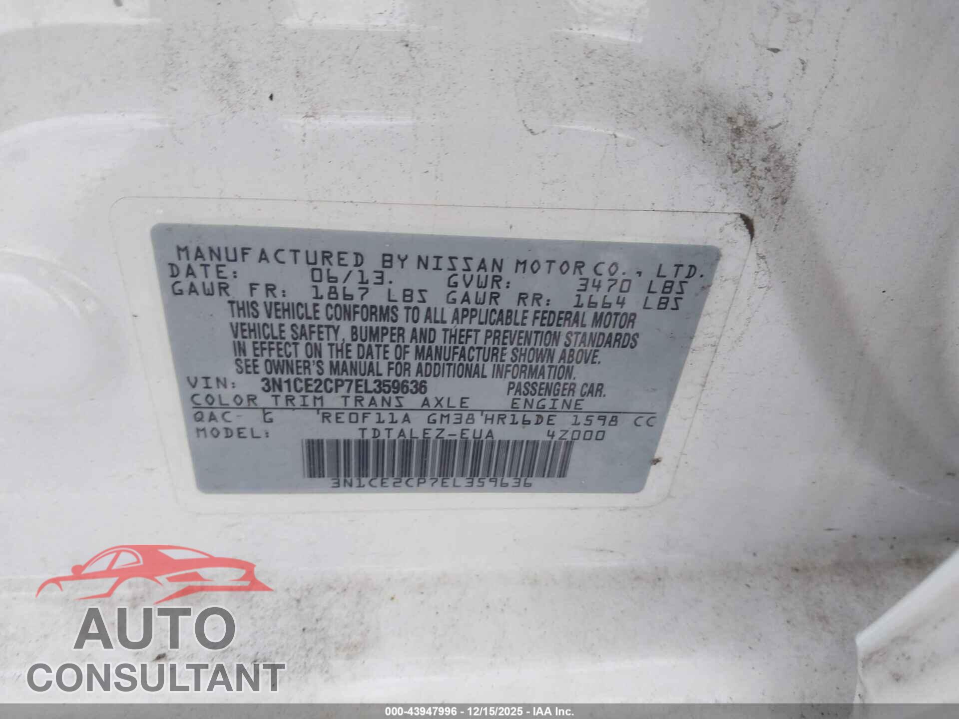 NISSAN VERSA NOTE 2014 - 3N1CE2CP7EL359636
