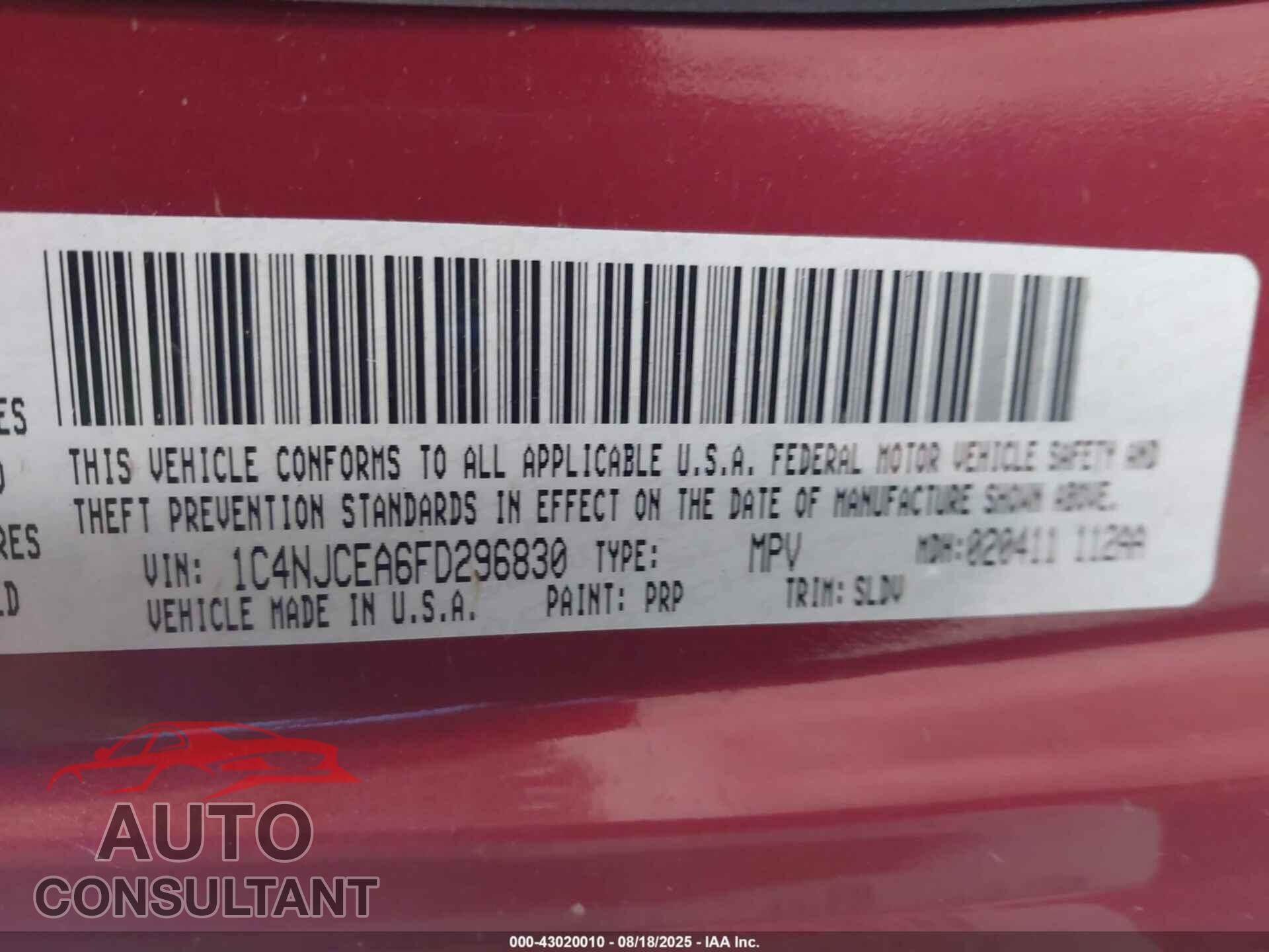 JEEP COMPASS 2015 - 1C4NJCEA6FD296830