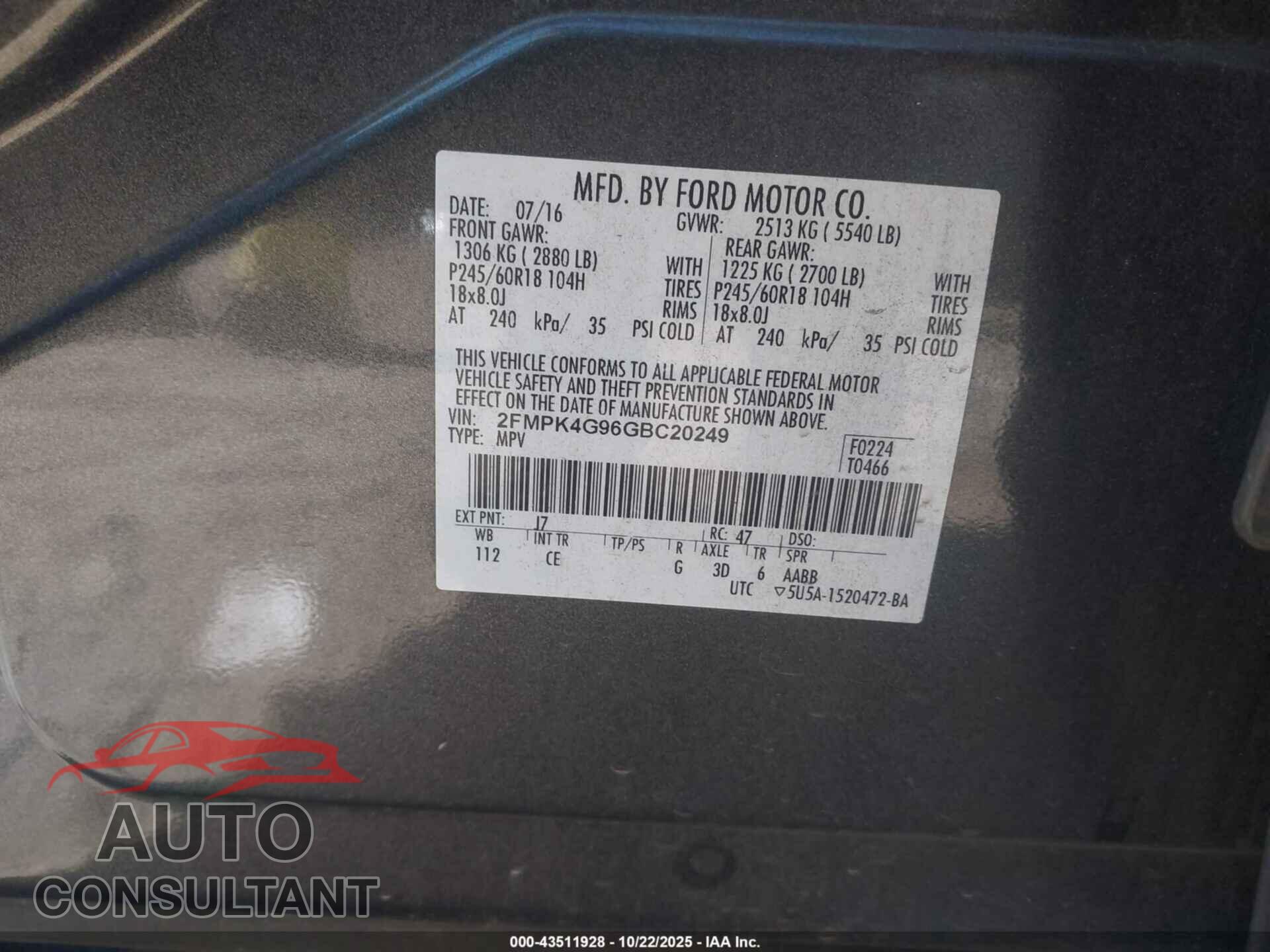 FORD EDGE 2016 - 2FMPK4G96GBC20249